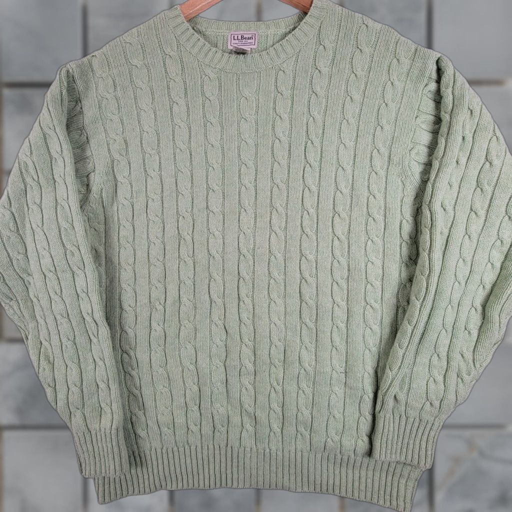 Vintage VINTAGE L.L.Bean Sweater Cable-Knit Wool Green XL Crew Neck Pullover Men Wool Blend EUC Size US L / EU 52-54 / 3 - 1 Thumbnail