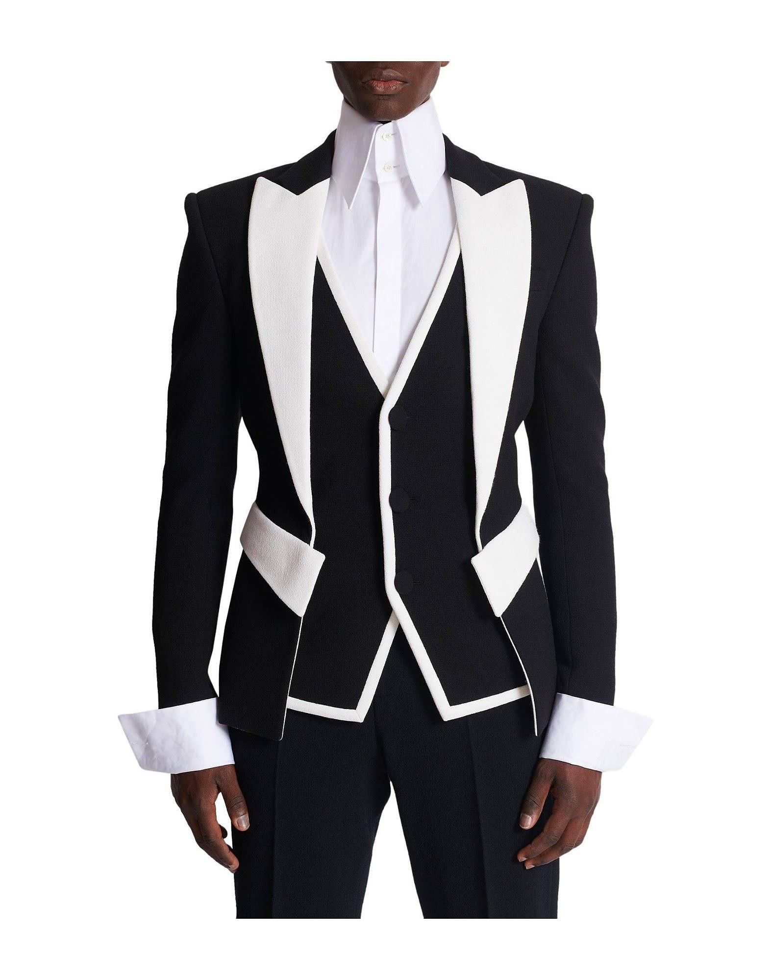Balmain o1s1wg110125 Double Crepe Jacket in Black White Size US M / EU 48-50 / 2 - 5 Thumbnail