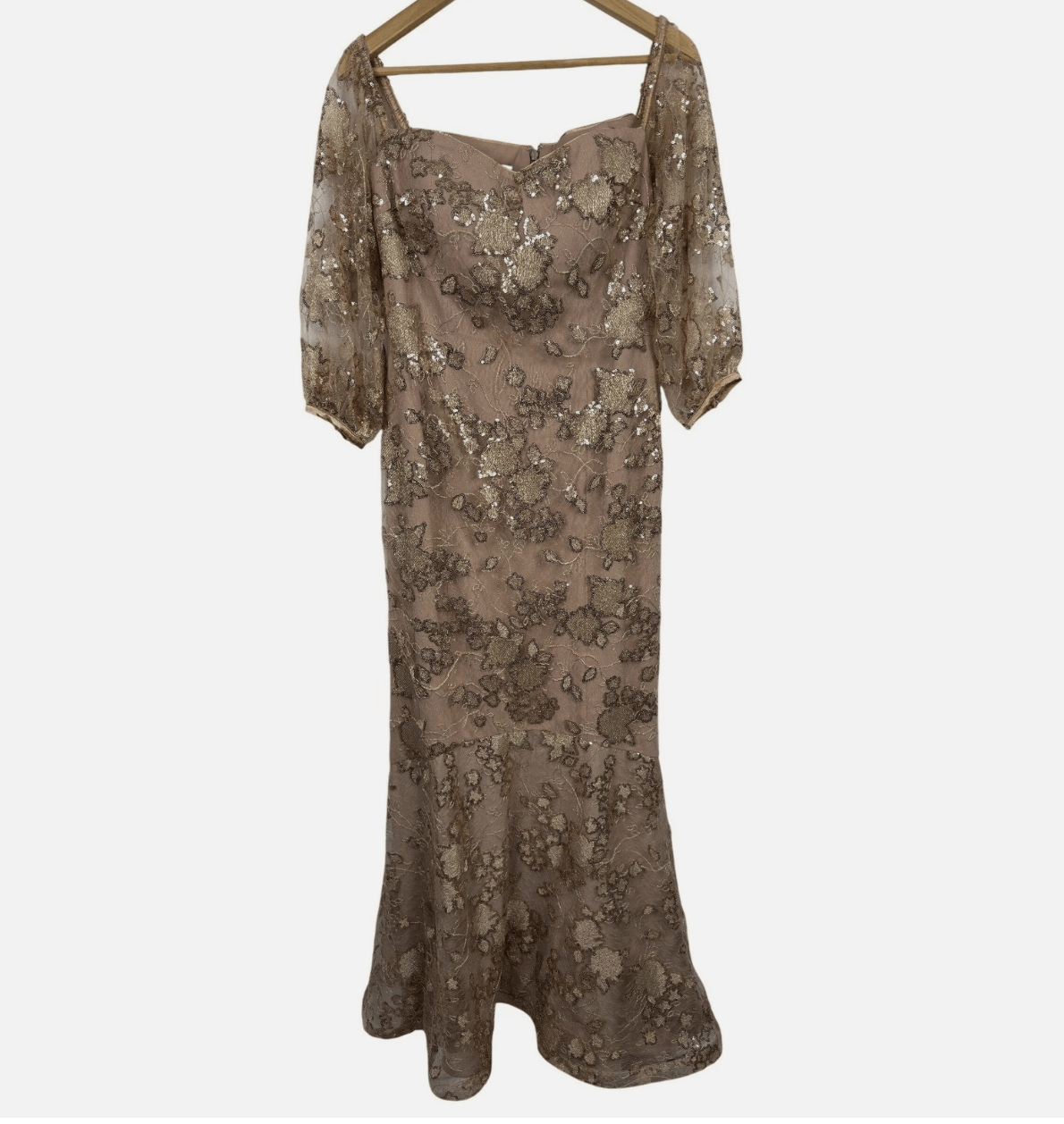 Other Teri Jon Rose Gold Floral Embroidered Sequined Gown Size L / US 10 / IT 46 - 3 Thumbnail
