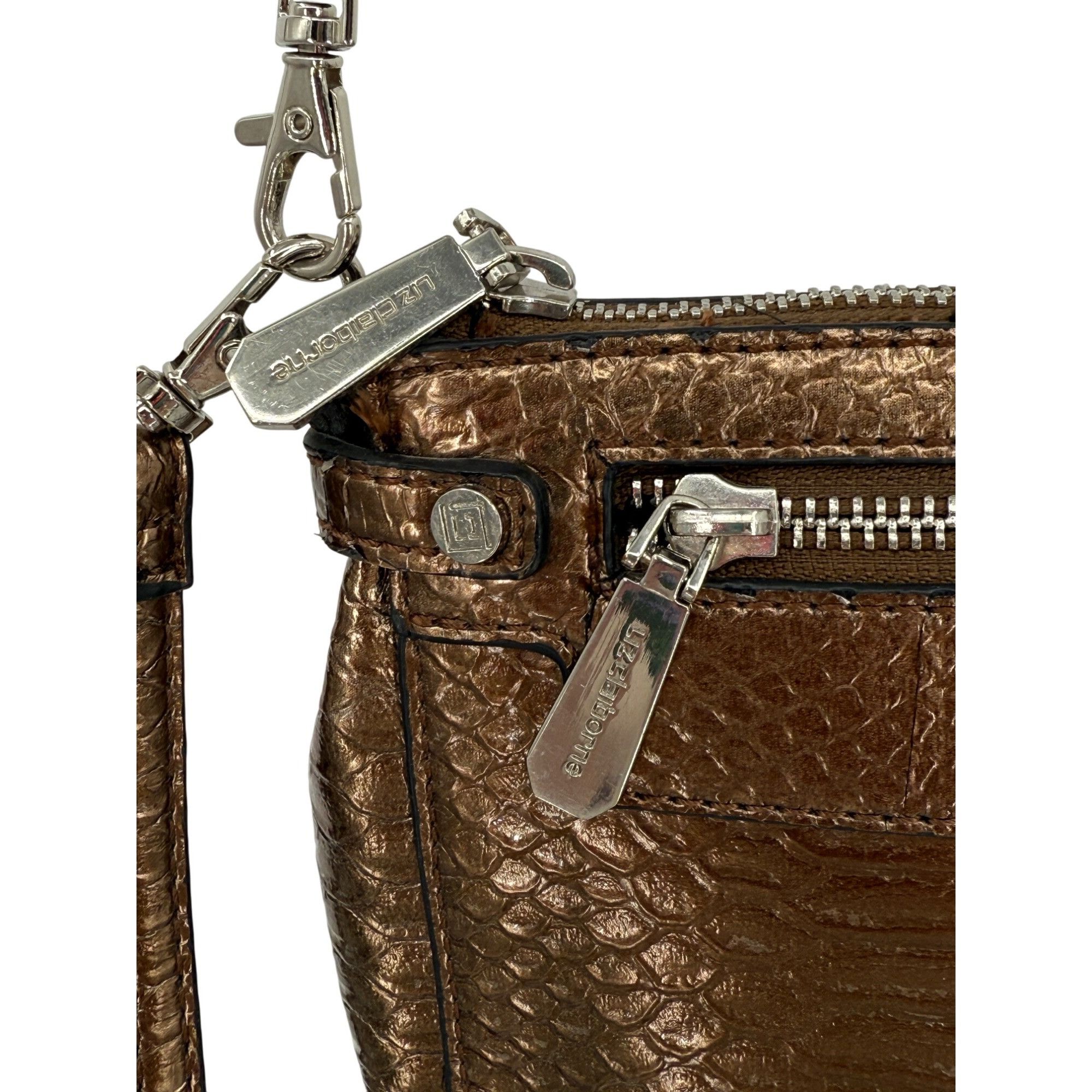Liz Claiborne Metallic Bronze Snake-Embossed Faux Leather Crossbody Wristl Size ONE SIZE - 5 Thumbnail