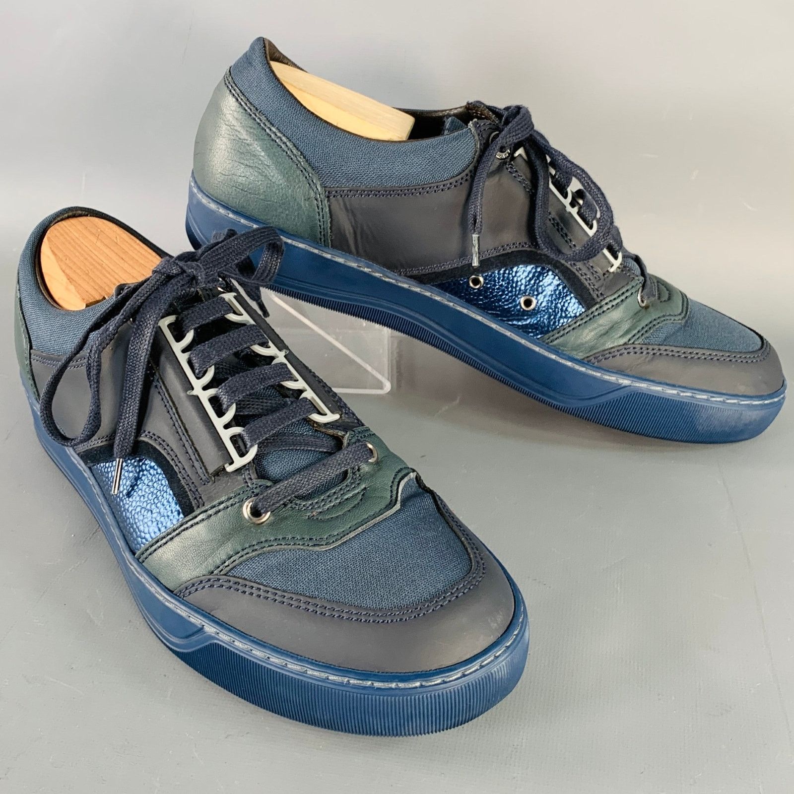 Lanvin LANVIN DBB1 Navy Black Color Block Leather Low Top Sneakers Size US 8 / EU 41 - 1 Thumbnail