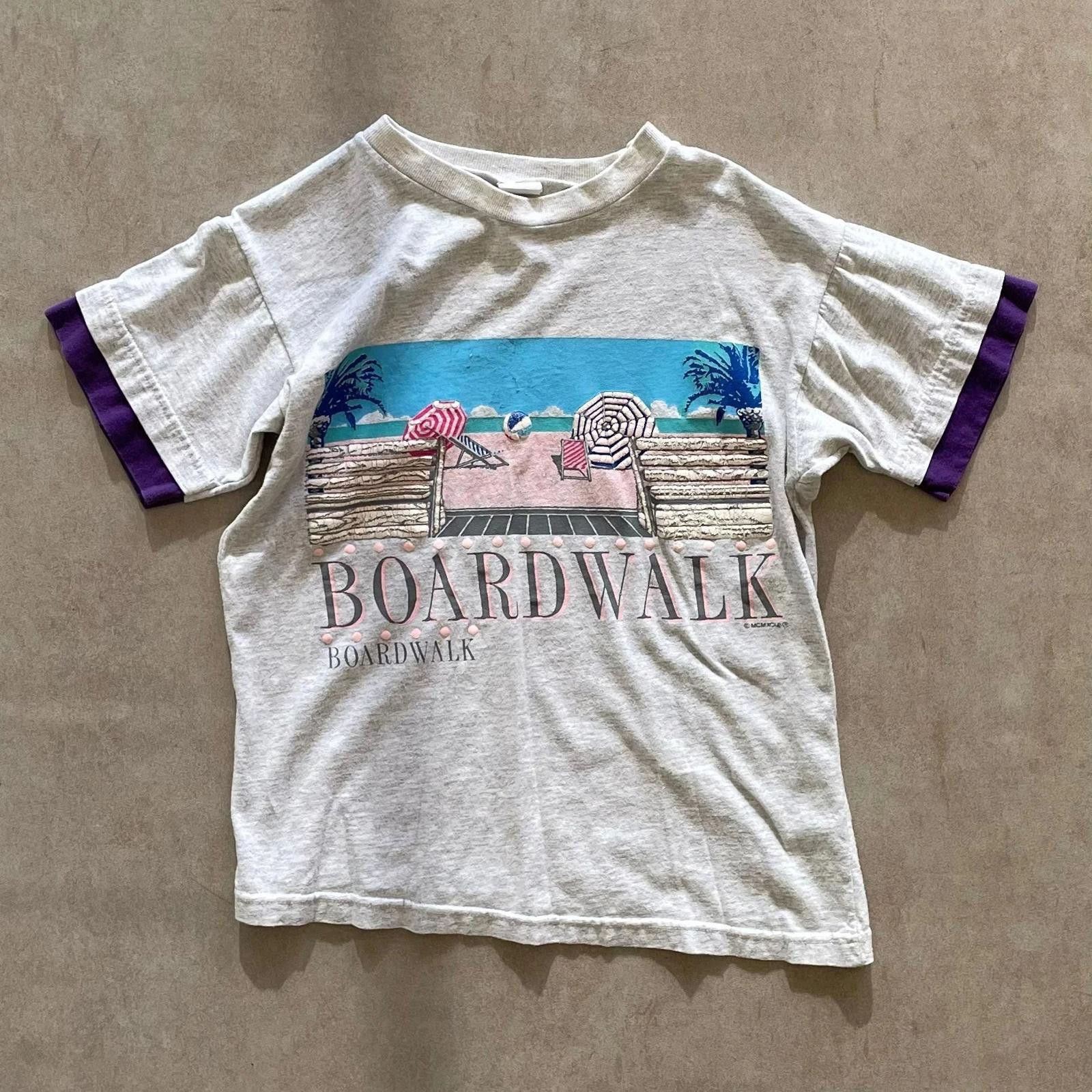 Designer Boardwalk Graphic Ringers White T-Shirt-M Size ONE SIZE - 1 Thumbnail
