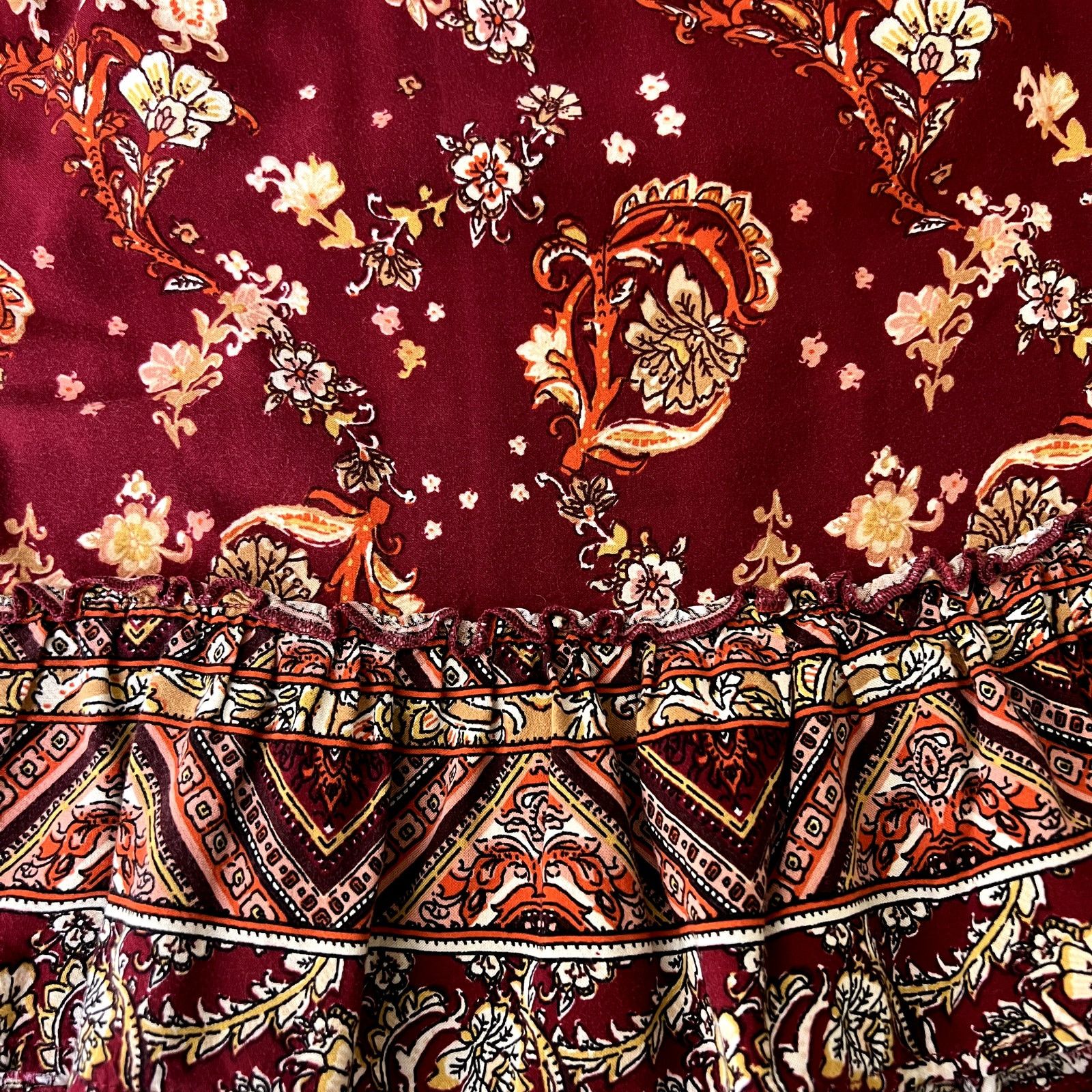 Other Band of Gypsies Red Floral Smocked Off Shoulder Dress Size S / US 4 / IT 40 - 7 Thumbnail