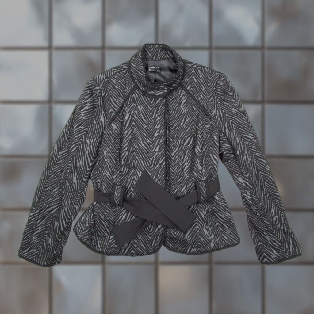 Sandro Sandro Sportswear Jacket Womens XL Black Zebra Button Up Belted Tie - Animal Print, Short Jacket, Long Sleeve, Regular Fit, Polyester - Made in China Size S / US 4 / IT 40 - 1 Thumbnail