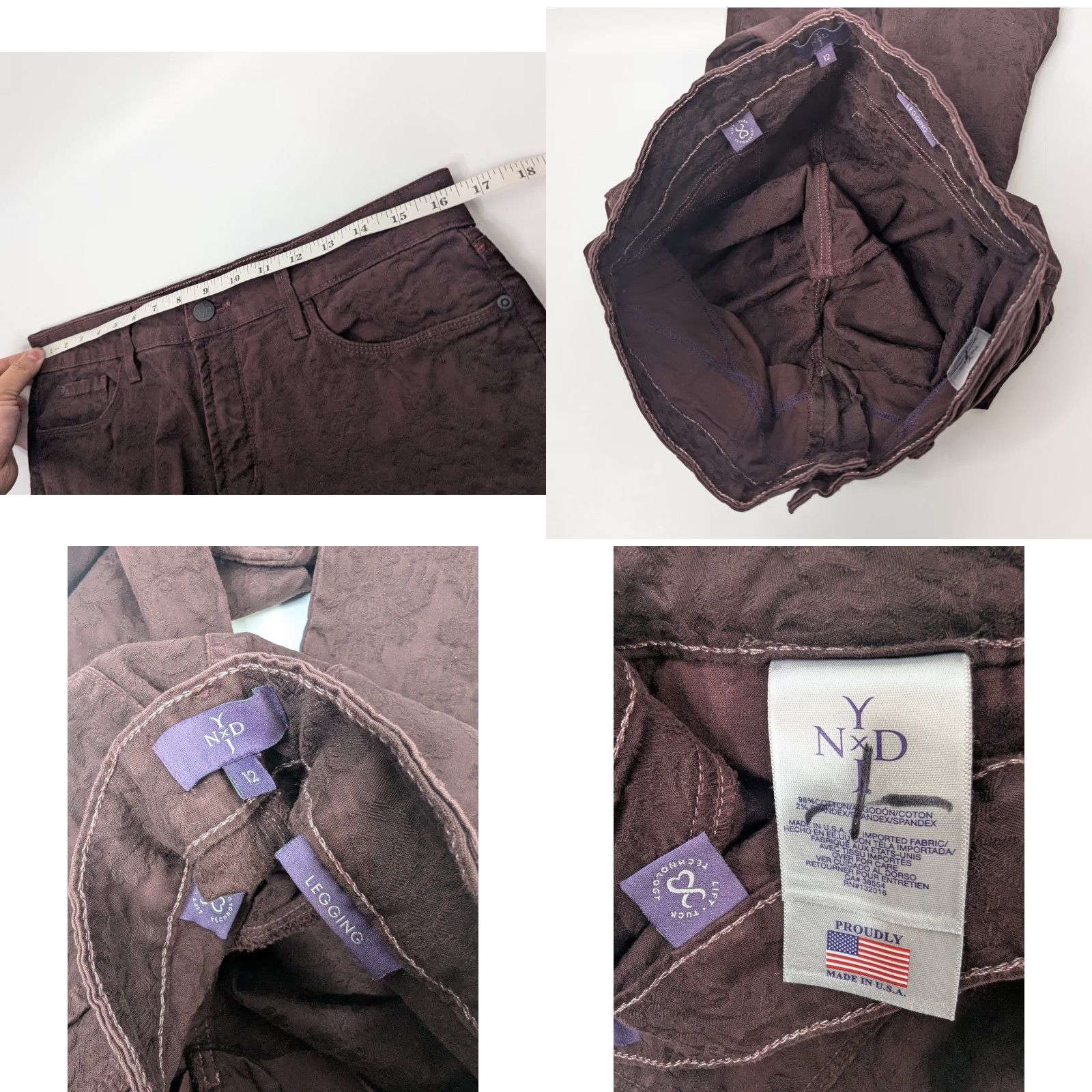 NYDJ NYDJ Burgundy Textured Legging Pant Size 12 Straight Women Plus Size 34" / US 12 / IT 48 - 8 Thumbnail