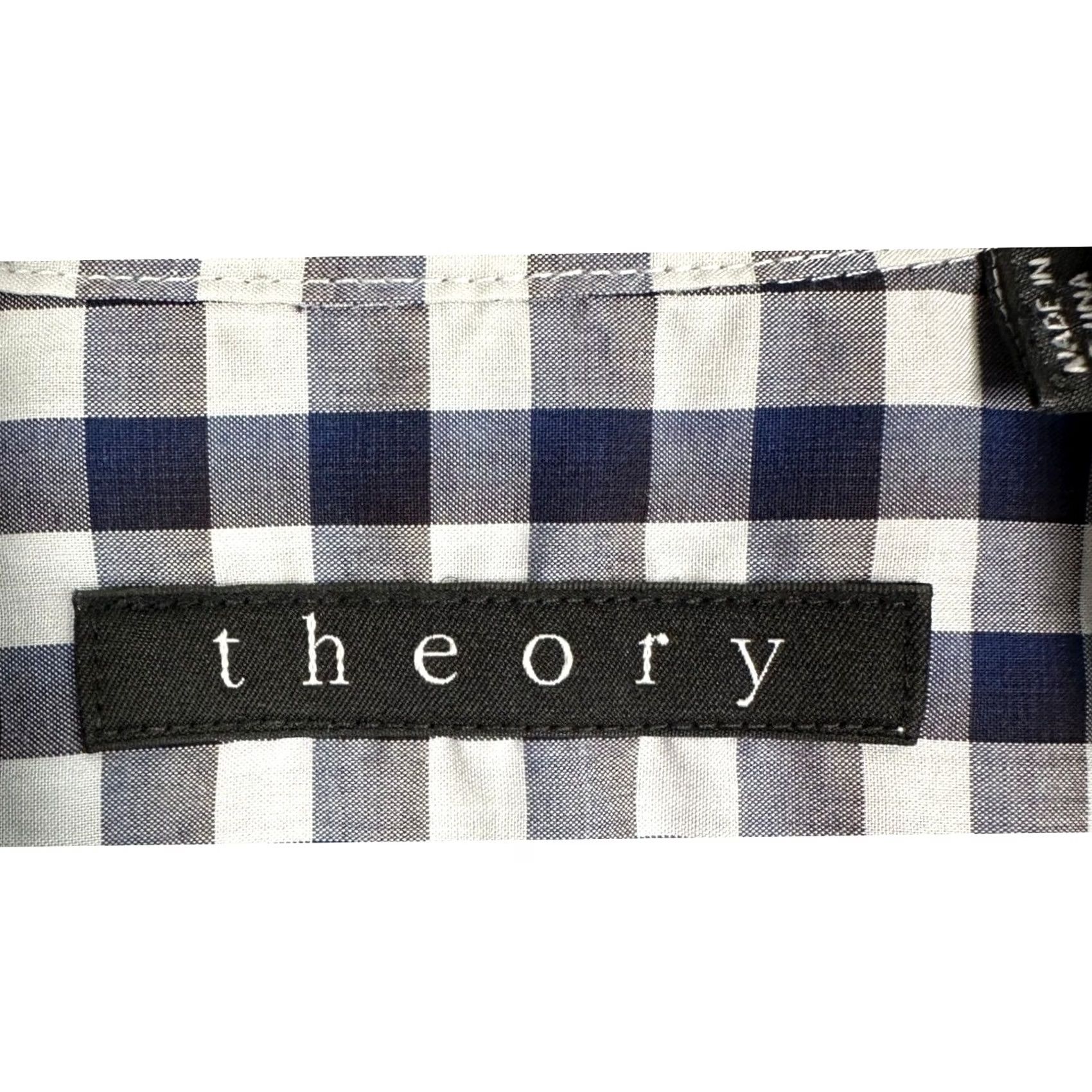 Theory Theory Shirt Mens Large Navy White Button Up Gingham Check Casual Long Sleeve Size US L / EU 52-54 / 3 - 4 Thumbnail