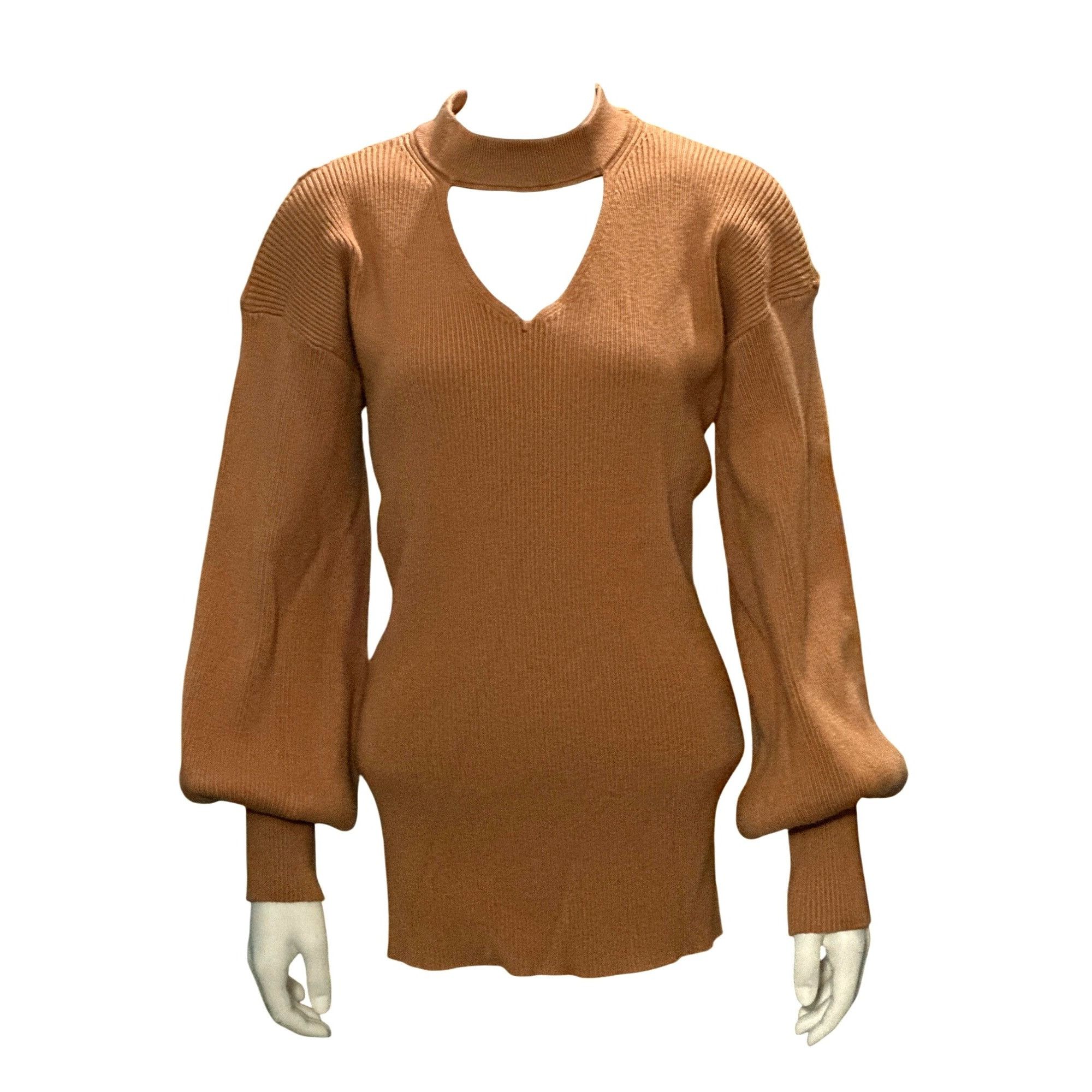 Other CCC Brown Cutout Sweater Ribbed Knit Gigi Neckline Bishop Sl Size XL / US 12-14 / IT 48-50 - 1 Thumbnail