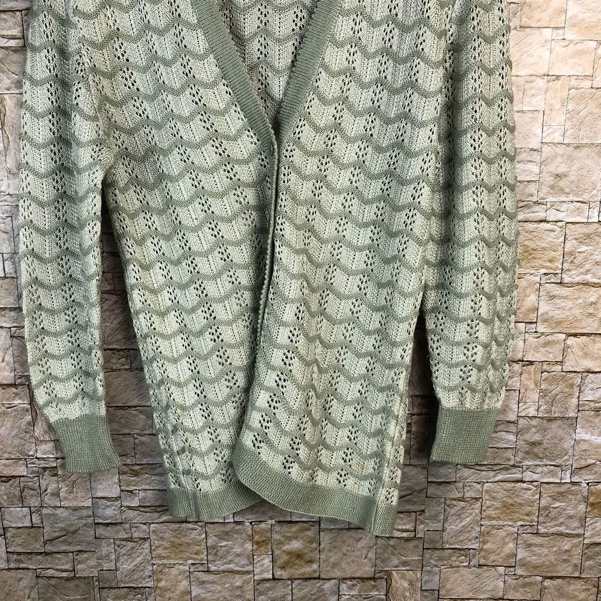Homespun Knitwear × Japanese Brand Japan vintage Green crochet meshnet Cardigan Knitwear #A1050 Size S / US 4 / IT 40 - 6 Thumbnail