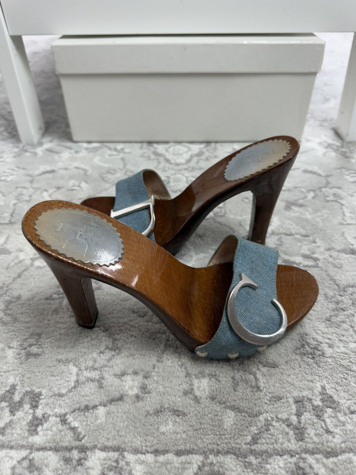 Dior Vintage y2k Dior wood & denim mules sandals US6 designer rare Size US 6 / IT 36 - 4 Thumbnail