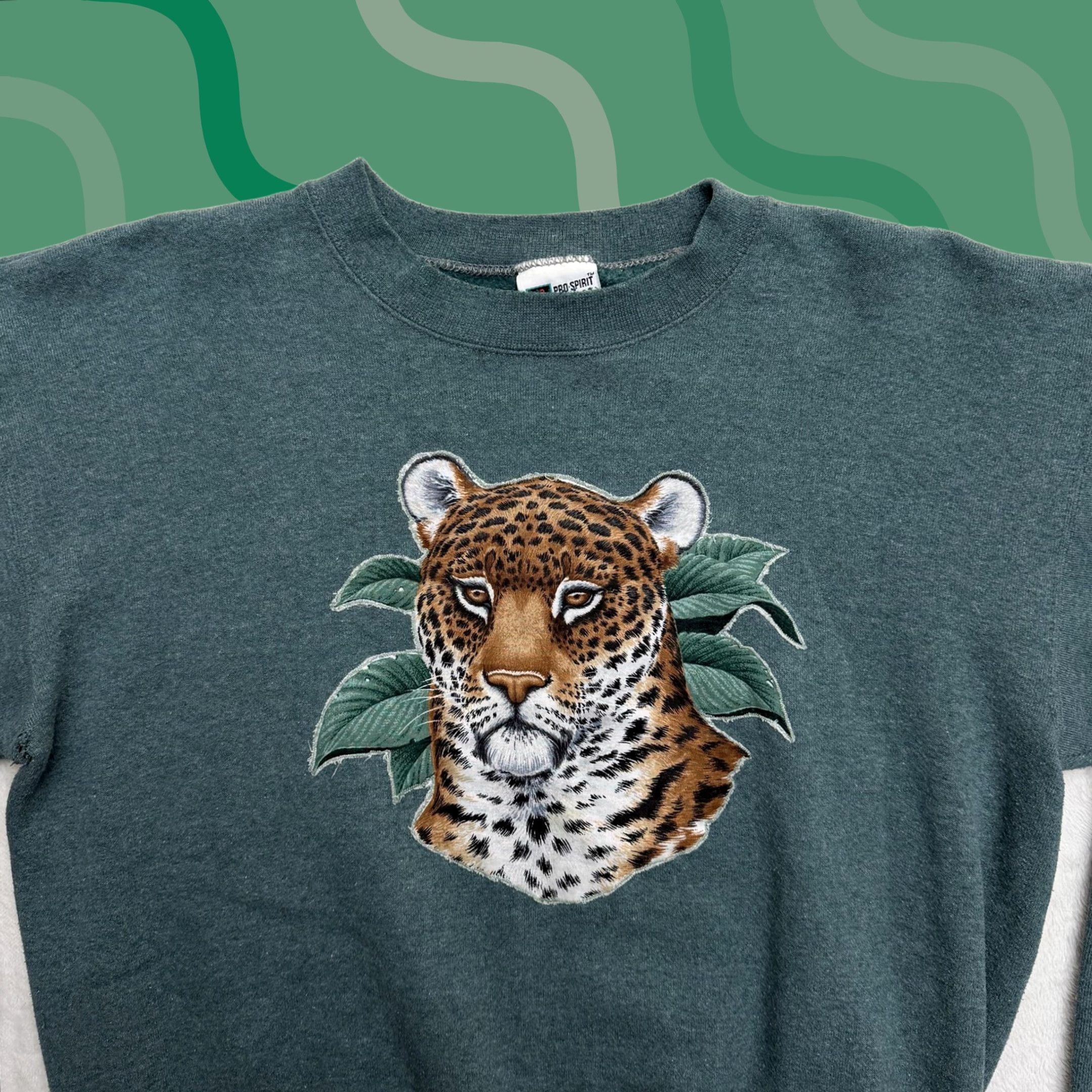 ESPIRIT Pro Spirit Leopard Sweatshirt Mens Large Green Embroidered Crewneck Made USA Size US L / EU 52-54 / 3 - 1 Thumbnail