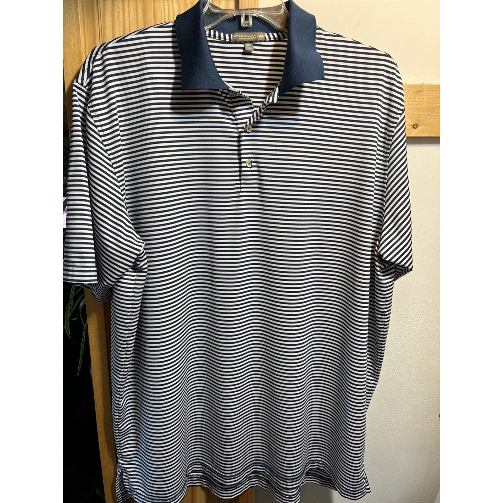 Peter Millar PETER MILLAR Men’s XXL Navy Blue Striped Polo Shirt Golf Size US XXL / EU 58 / 5 - 2 Thumbnail