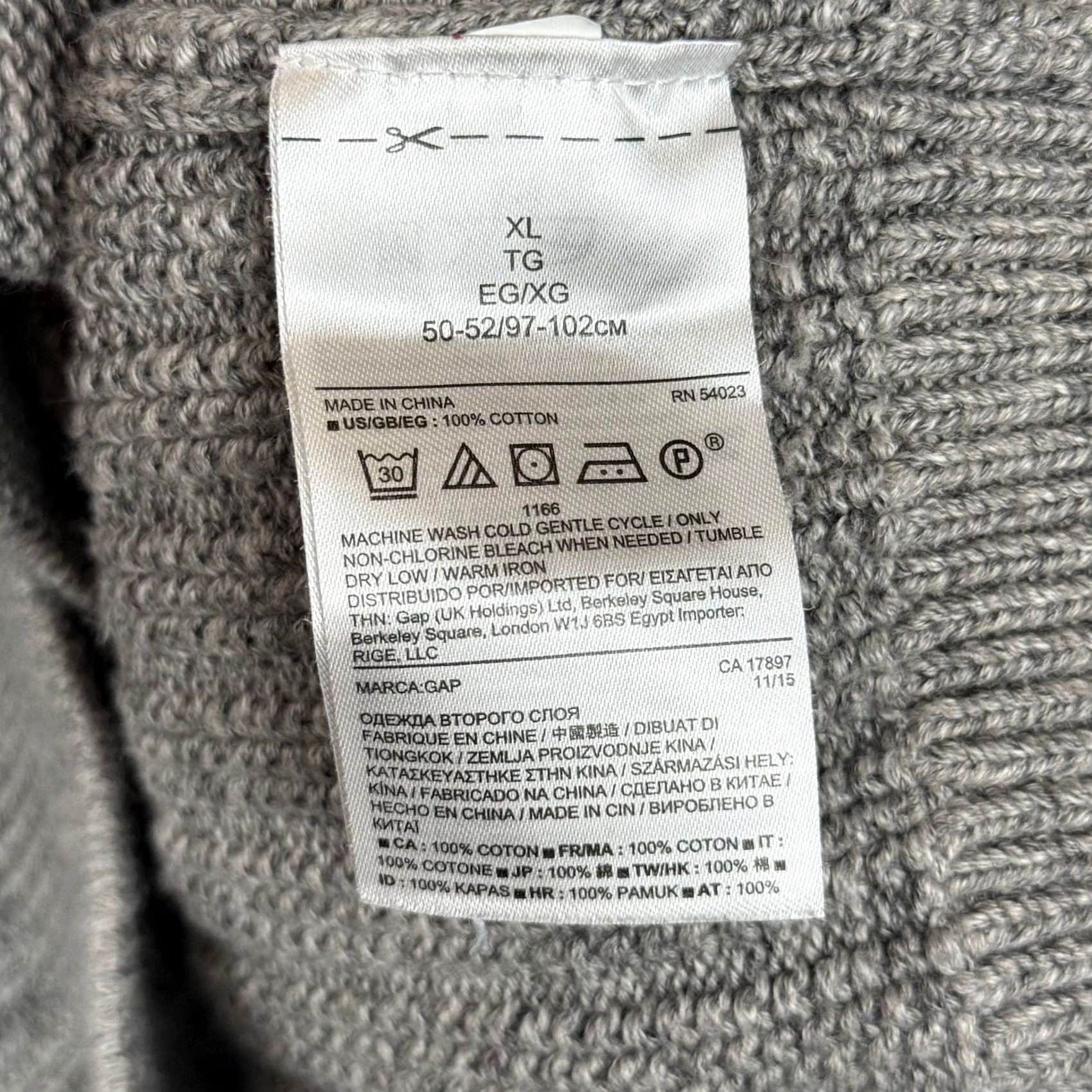 Gap GAP Unisex Gray Knit Full Zip Jacket - 100% Cotton - XL - Men - Cardigan - Pockets Size US XL / EU 56 / 4 - 4 Thumbnail
