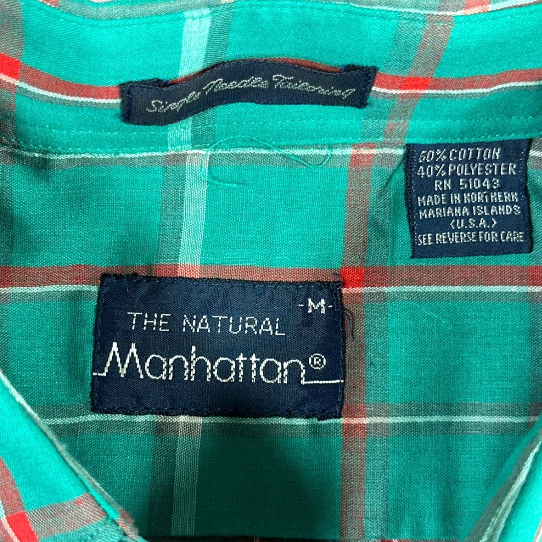 Vintage VINTAGE Manhattan Shirt Adult MEDIUM Green Plaid Button-Down Natural USA 80s Manhattan Mens Shirt Size US M / EU 48-50 / 2 - 4 Thumbnail