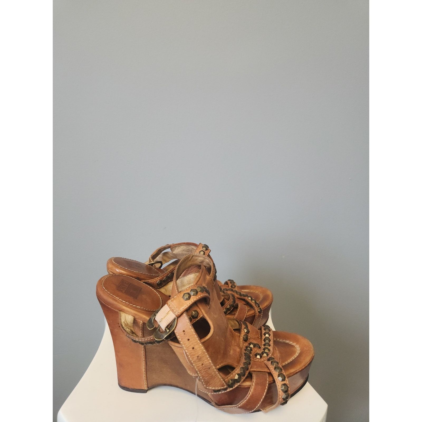 Frye Frye Tan Leather Wedge Sandals 11 NWOT Rosy Honeycomb Tan Size US 11 / IT 41 - 4 Thumbnail