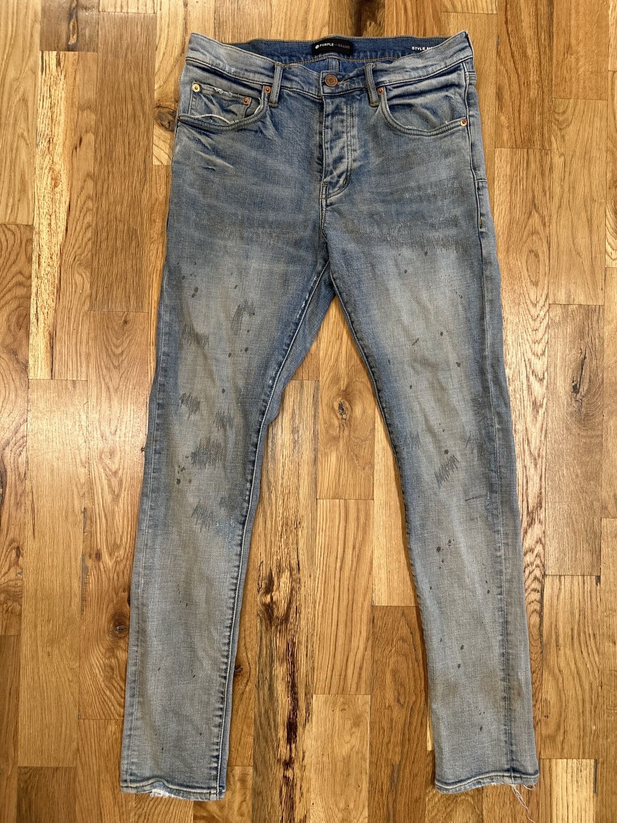 image of Purple Brand Stitched Dirty Blue Denim Jeans Size 32, Men's