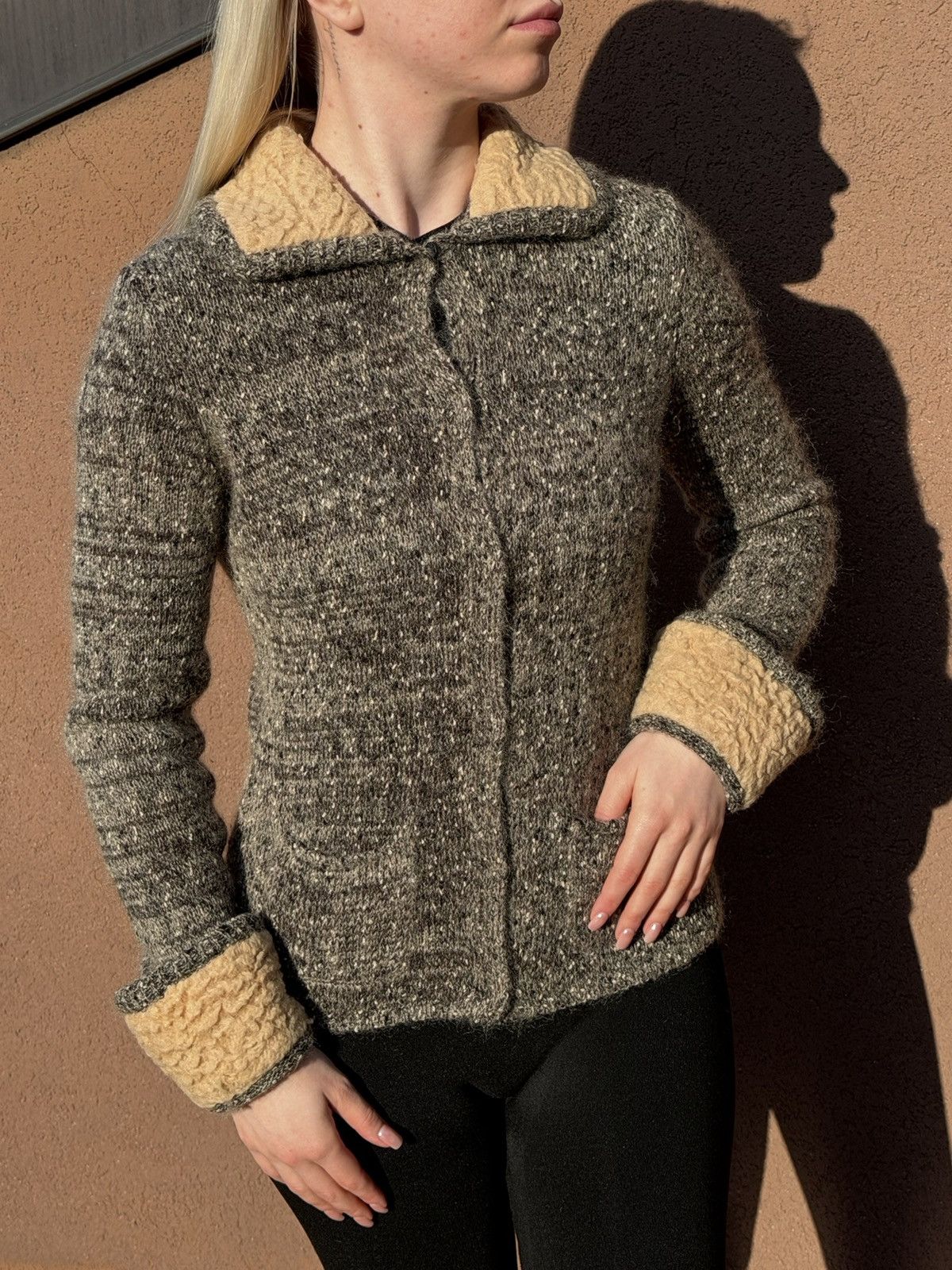 Prada Prada Charcoal Mohair Cardigan with Shearling Trim size 44 Size M / US 6-8 / IT 42-44 - 1 Thumbnail