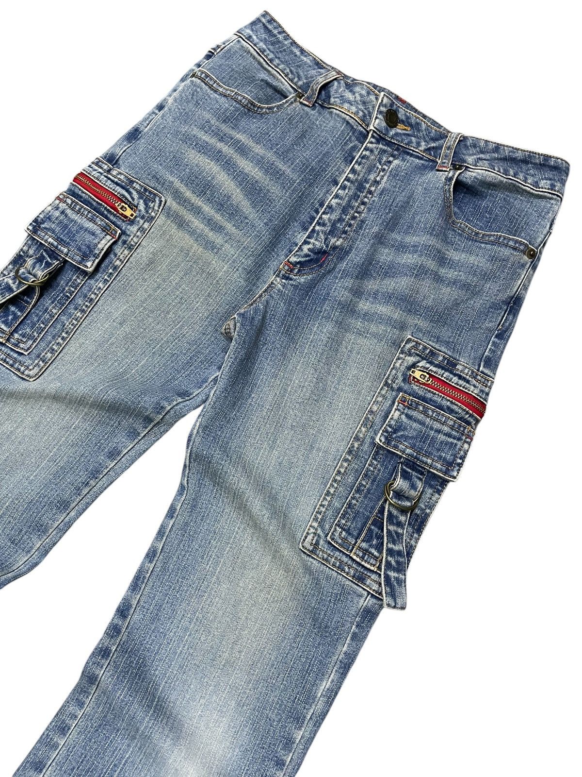 Japanese Brand × Le Grande Bleu (L.G.B.) × Tornado Mart Strech Cargo Flare Multi Pocket Jeans Size US 27 - 3 Thumbnail