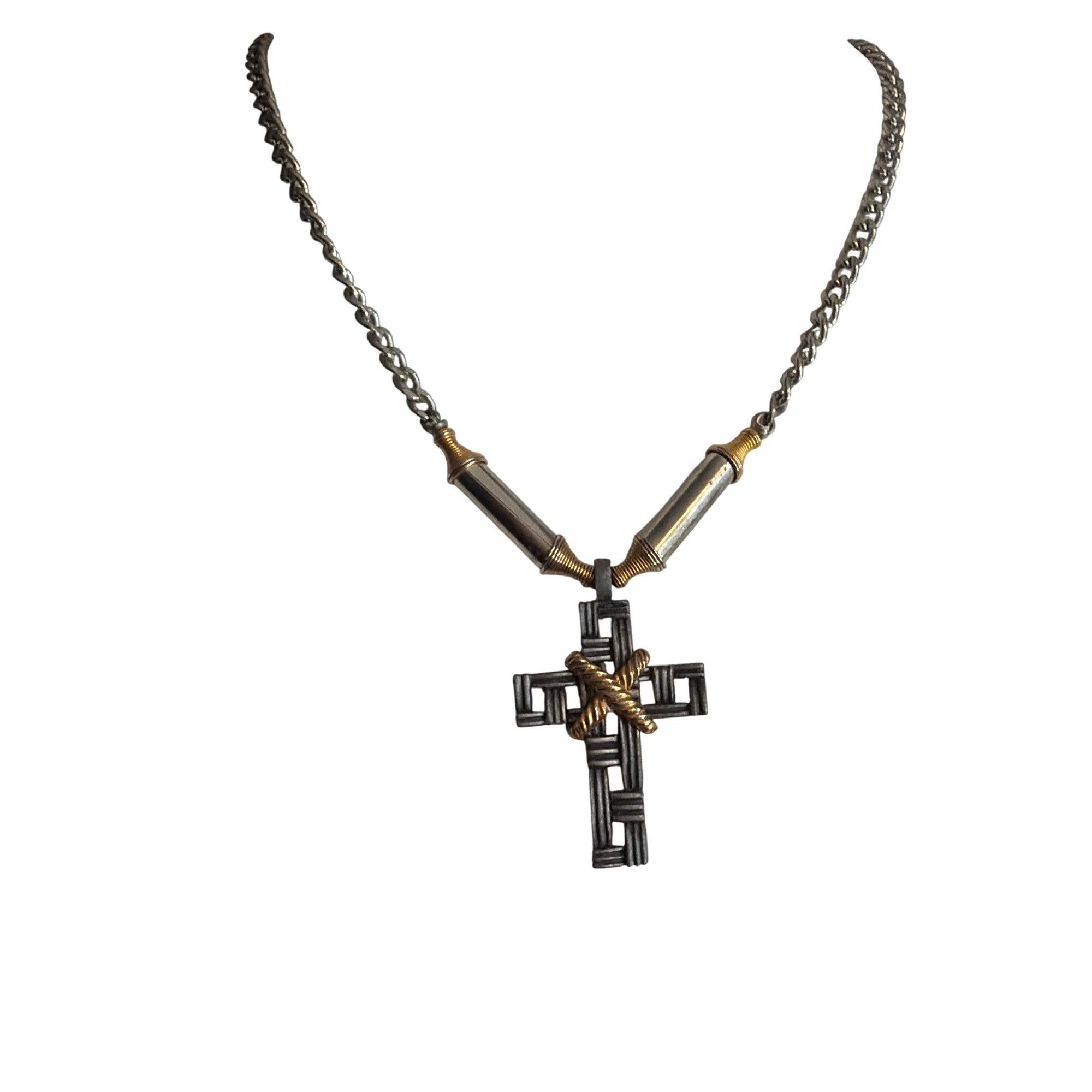 Other Two Tone Stainless Steel Gold Tone Wire Cross Pendant Neckla Size ONE SIZE - 1 Thumbnail