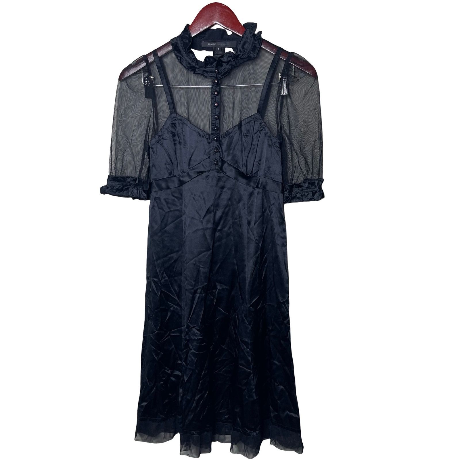 Marc Jacobs Marc Jacobs 100% Silk Black Mesh Neck Mini Dress sz 2 Size XS / US 0-2 / IT 36-38 - 3 Thumbnail