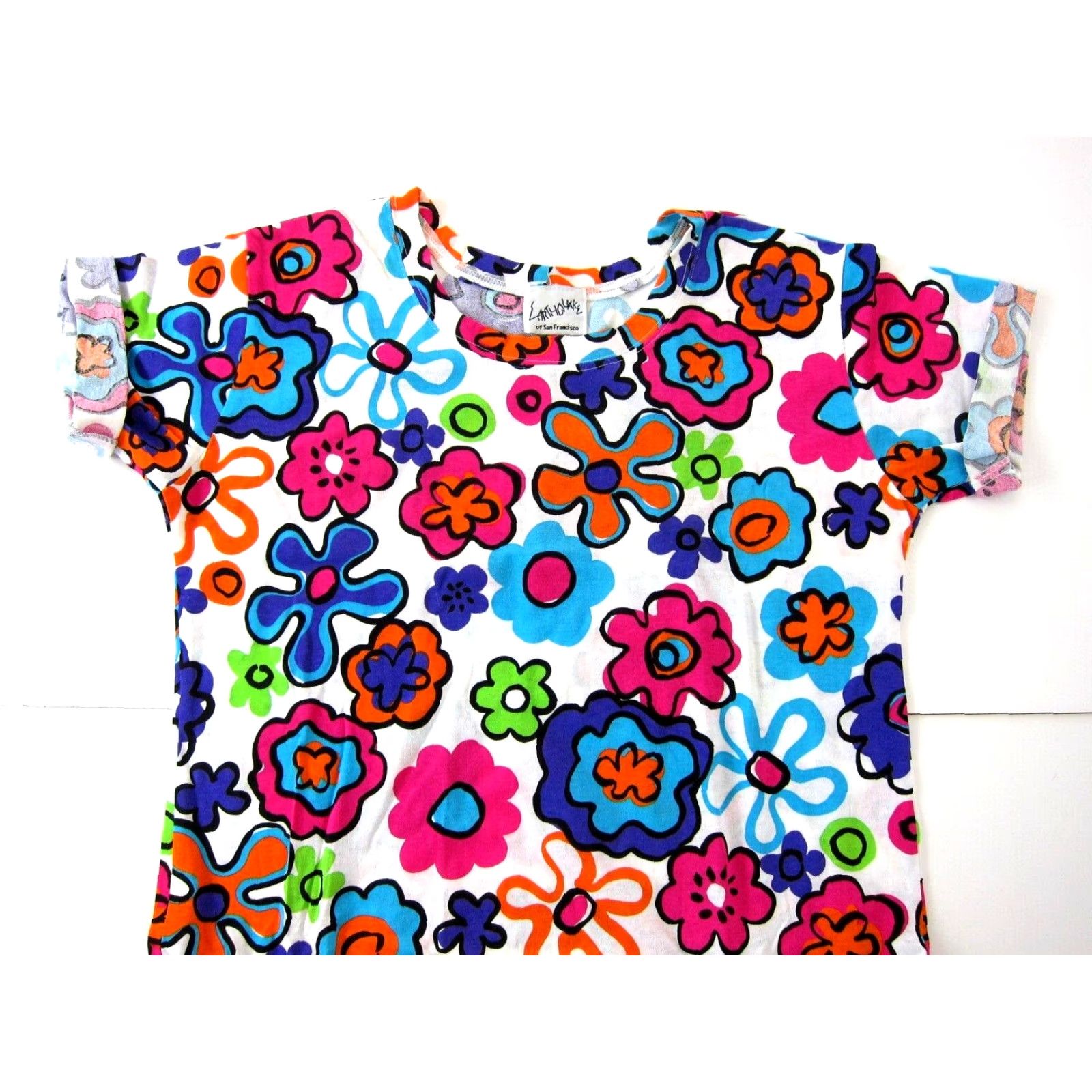 Pinko VINTAGE Earthquake Of San Francisco Cotton Pink Blue Green Floral T-Shirt Smock Dress M Size M / US 6-8 / IT 42-44 - 3 Thumbnail