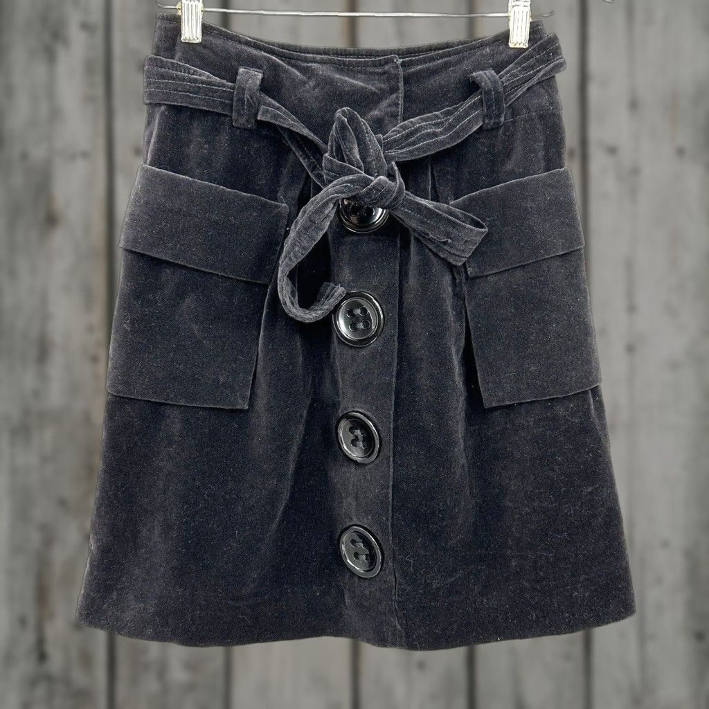 Velvet Elevenses Mini Skirt Women 0 Black Velvet Button Tie Waist Casual 90s Womens Size 25" / US 0 / IT 36 - 1 Thumbnail