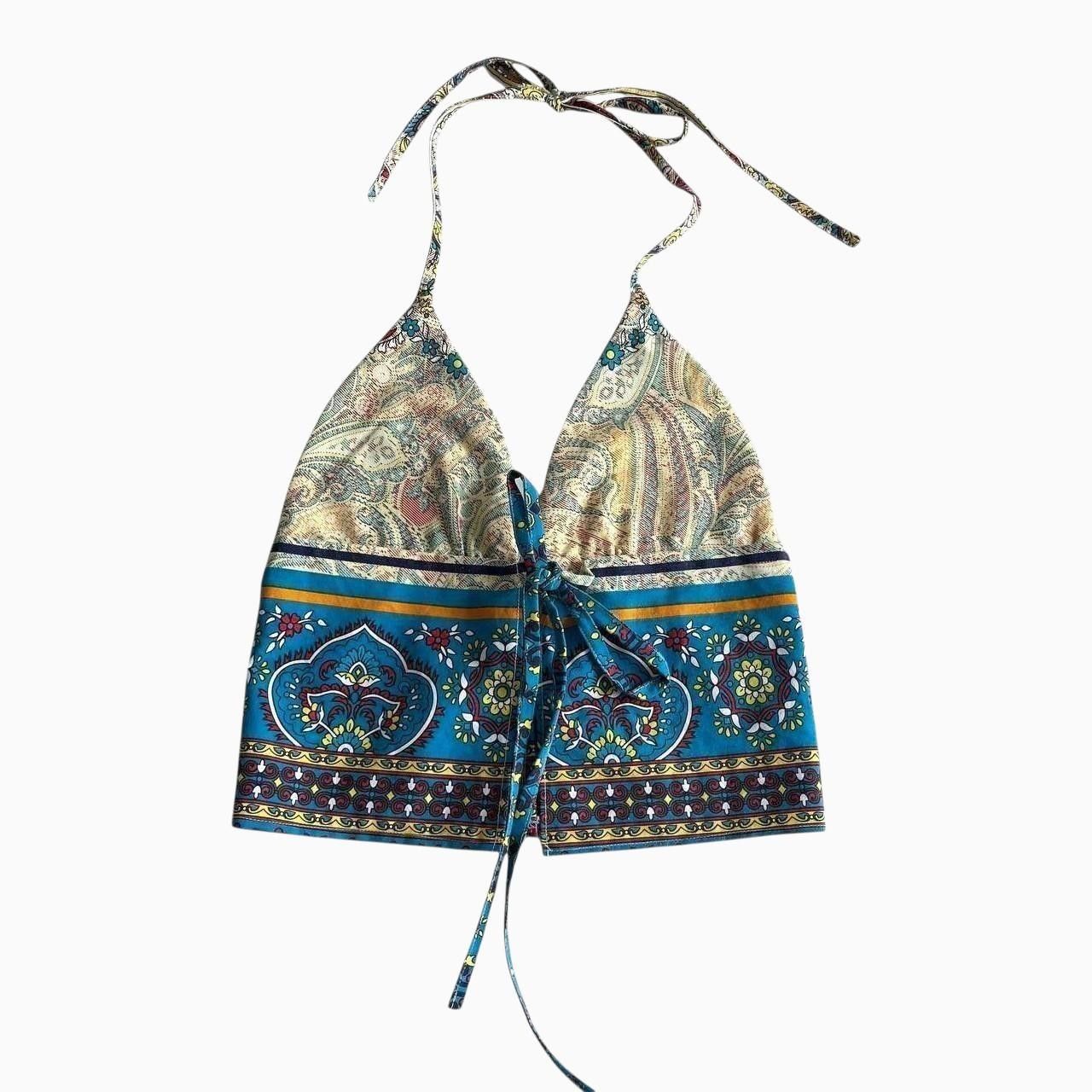 Handmade Blue Funky Halter top with ties, handmade, coquette, y2k Size S / US 4 / IT 40 - 4 Thumbnail