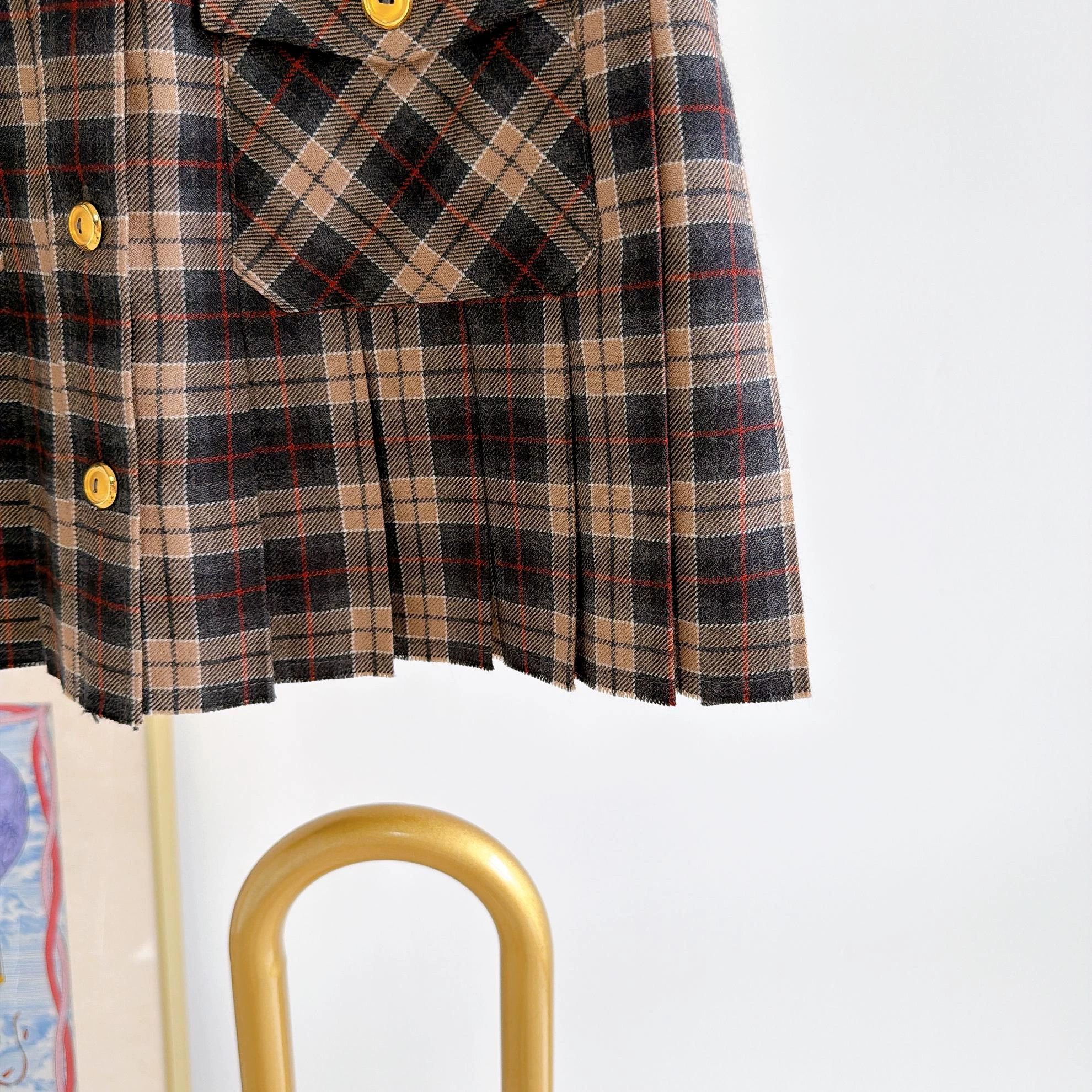 Miu Miu MIU MIU women's color blocked plaid short skirt 38 Size 26" / US 2 / IT 38 - 4 Thumbnail