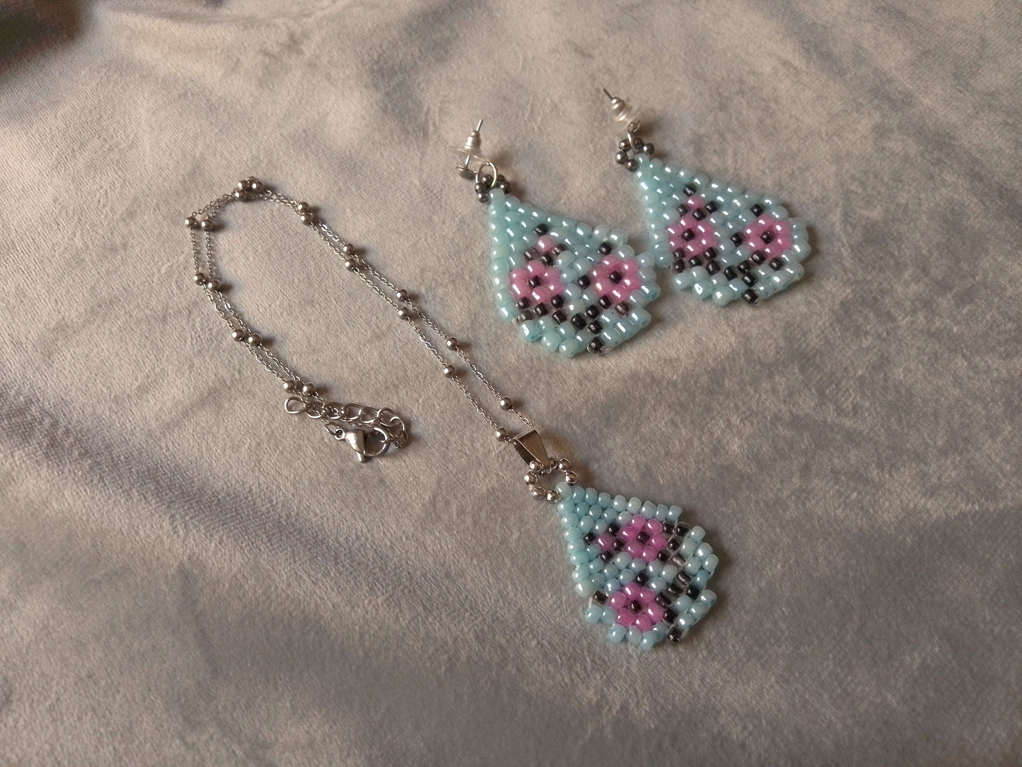 Handmade Necklace Pendant Earrings Teardrop Japanese Flower Pattern Size ONE SIZE - 9 Thumbnail