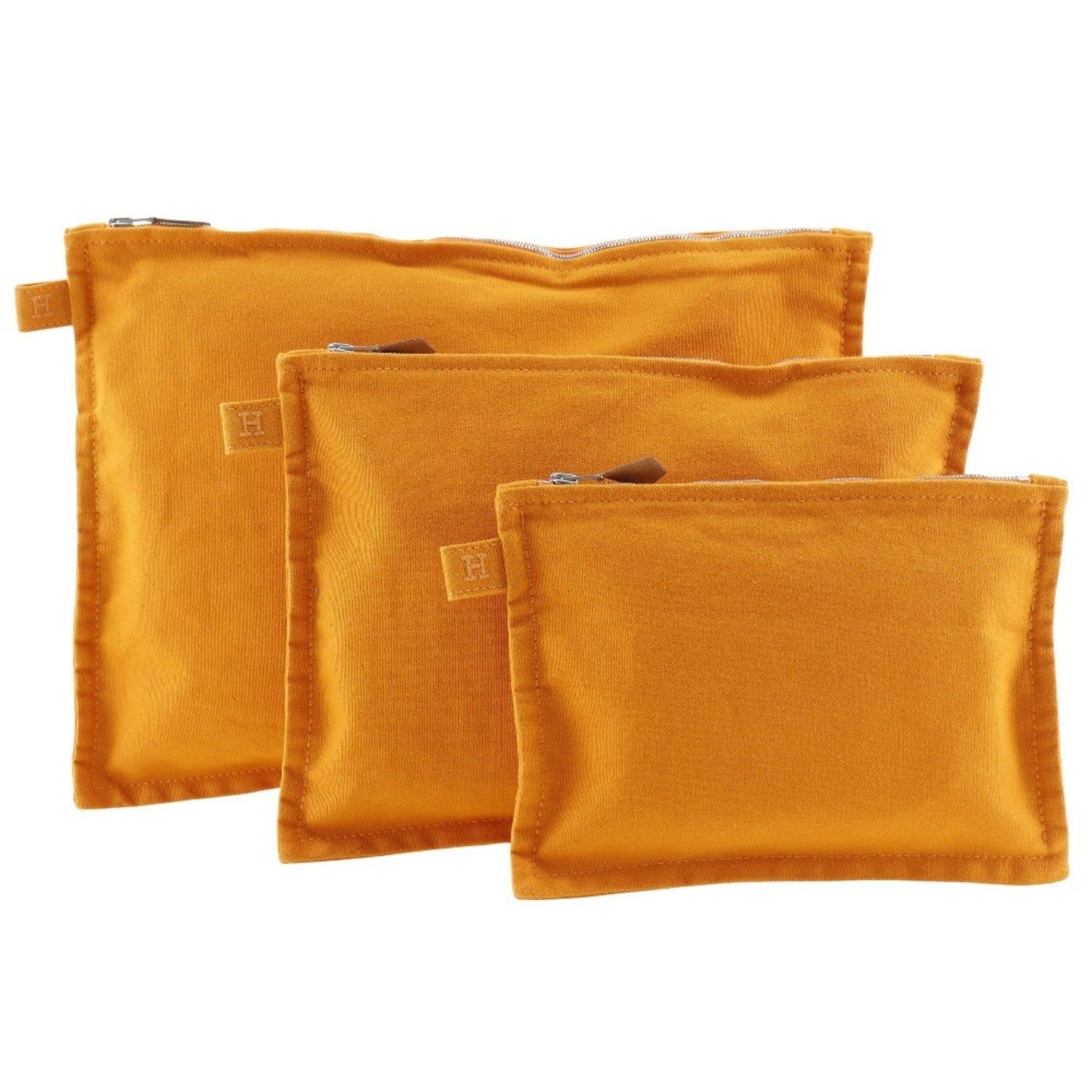 image of Hermes 3-Piece Set Pouch Cotton Canvas Three-Piece Men's Women's I111624163 in Orange