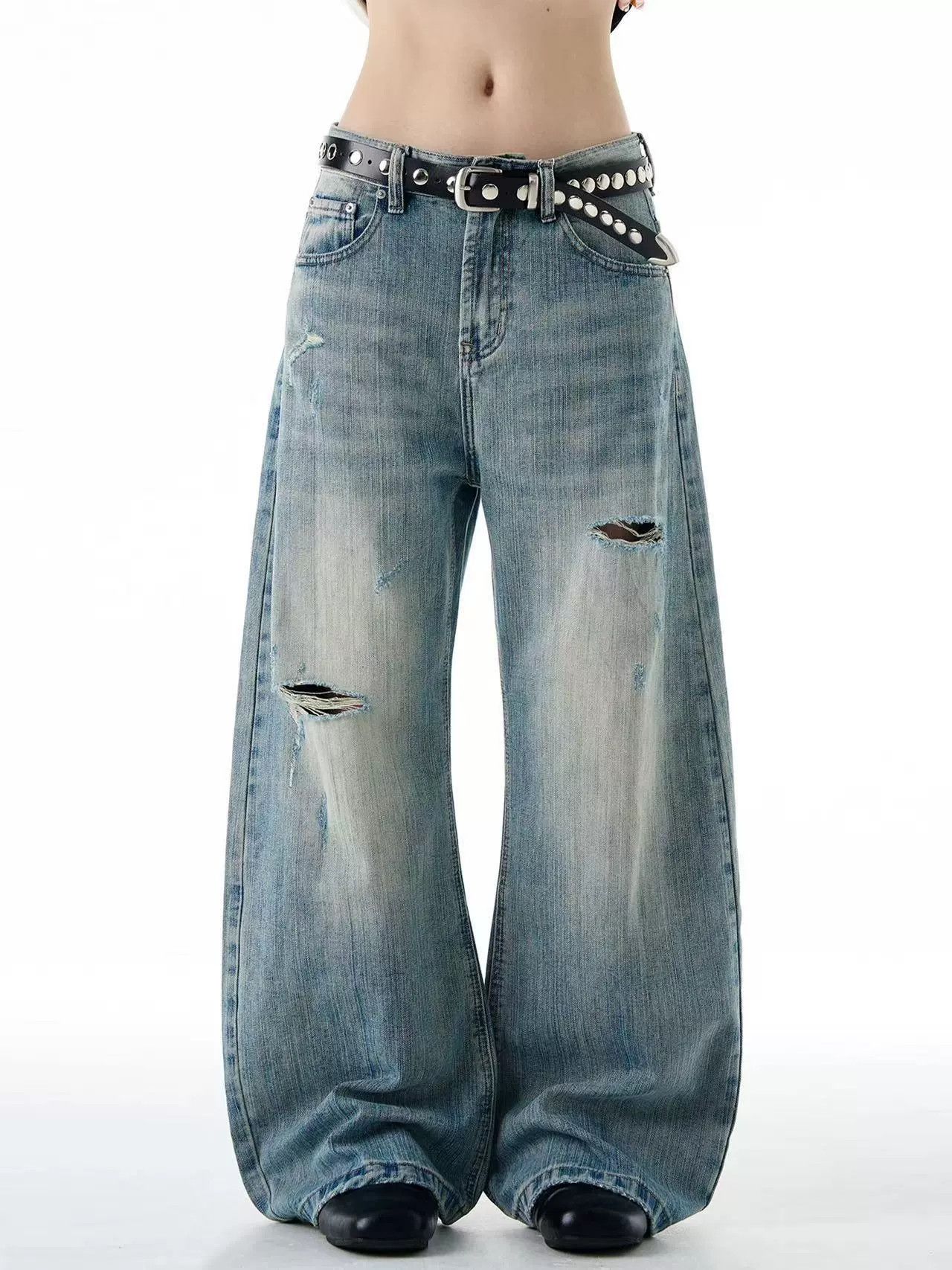 Vintage American retro distressed men's loose wide-leg ripped jeans Size US 32 / EU 48 - 5 Thumbnail