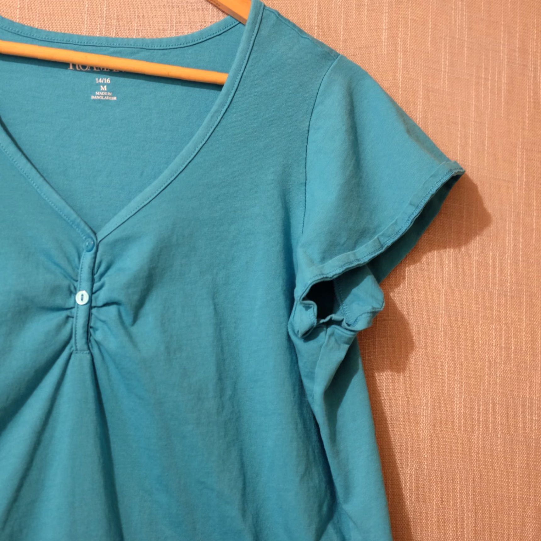 Vintage Roaman's Teal Short Sleeve V-Neck Button Accent Cotton Womens M 14/16 #A6-16 Size 32" / US 10 / IT 46 - 3 Thumbnail