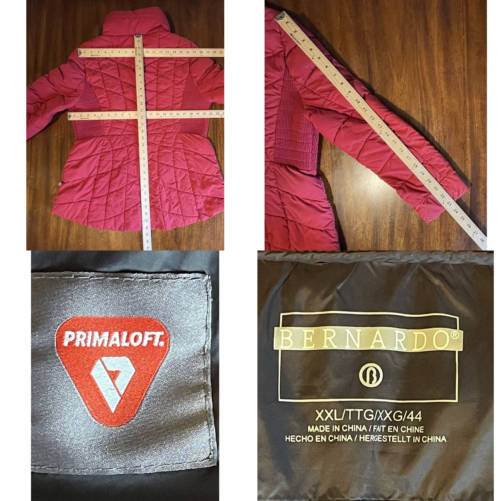Vintage Bernardo 2XL Puffer Jacket Women’s Full Zip Hood Red Solid Quilted Logo Zip Pockets Insulated Long Sleeve Mid-Length Christmas Outerwear Size XXL / US 16-18 / IT 52-54 - 8 Thumbnail