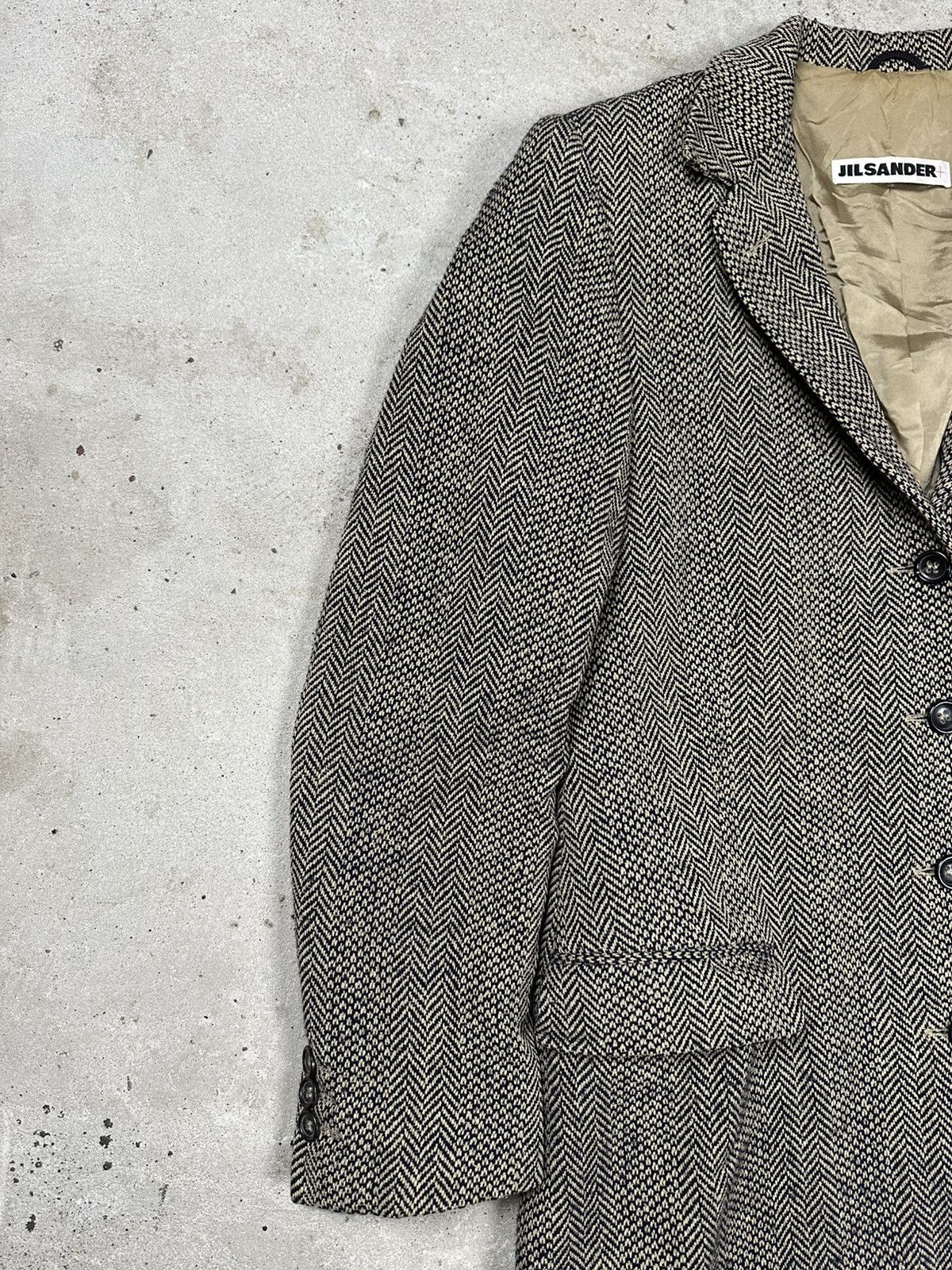 Jil Sander Vintage 90s Jil Sander Plus Silk & Wool Herringbone Coat Size US S / EU 44-46 / 1 - 6 Thumbnail