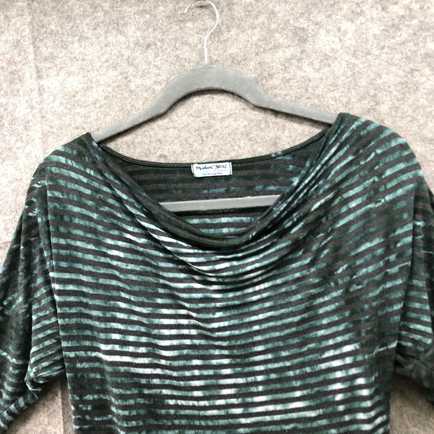 Michael Stars Michael Stars 3/4 Sleeve T Shirt Womens One Size Green Striped Cowl Neck Pima Size ONE SIZE - 3 Thumbnail