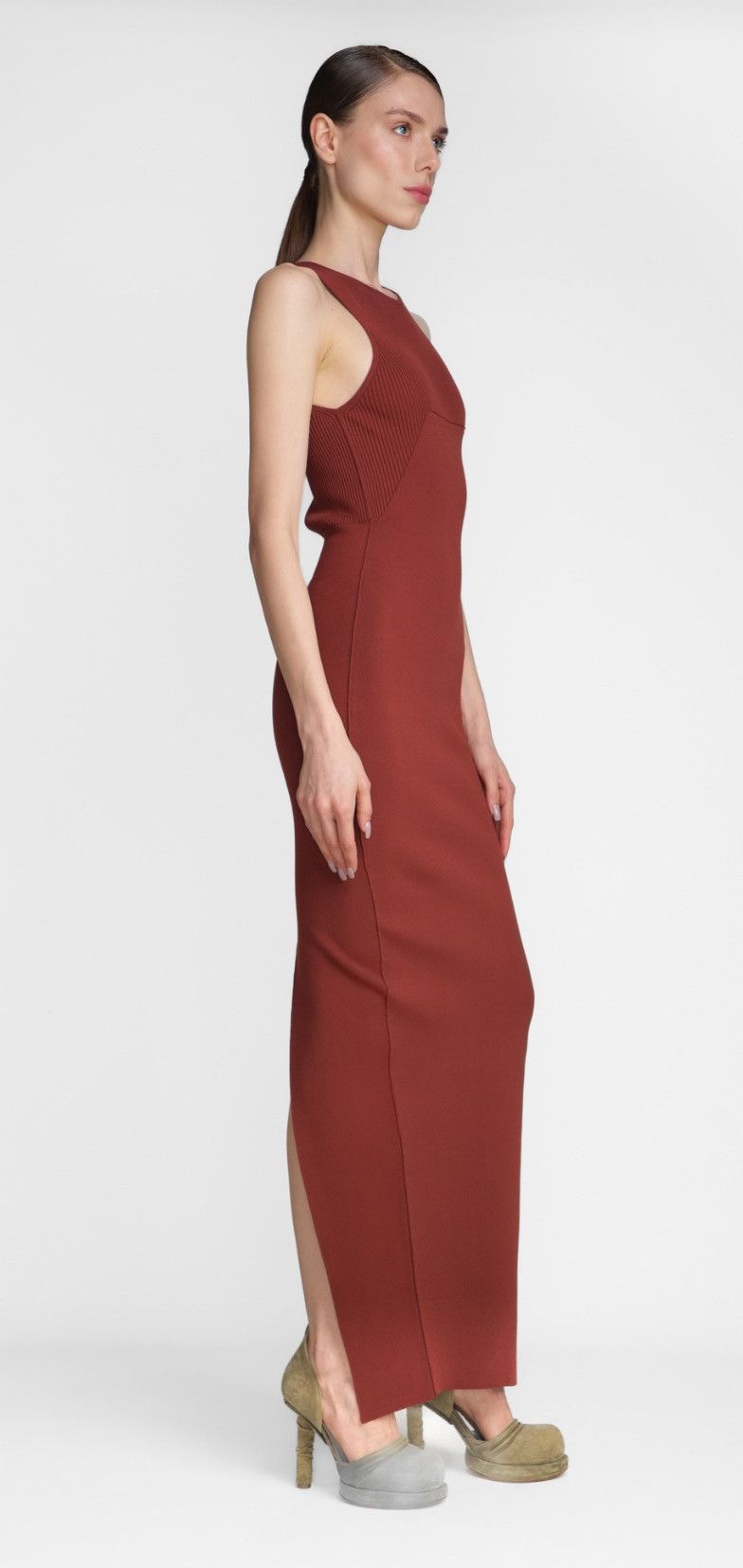 Rick Owens Last Size Rick Owens Ribbed Jersey Brown Dress Size M / US 6-8 / IT 42-44 - 1 Thumbnail