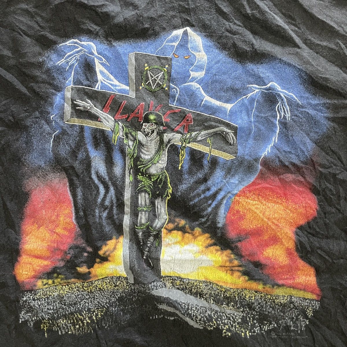 Band Tees × Slayer × Vintage Vintage 1990 Slayer Touring in The Abyss T-Shirt Size US L / EU 52-54 / 3 - 3 Thumbnail