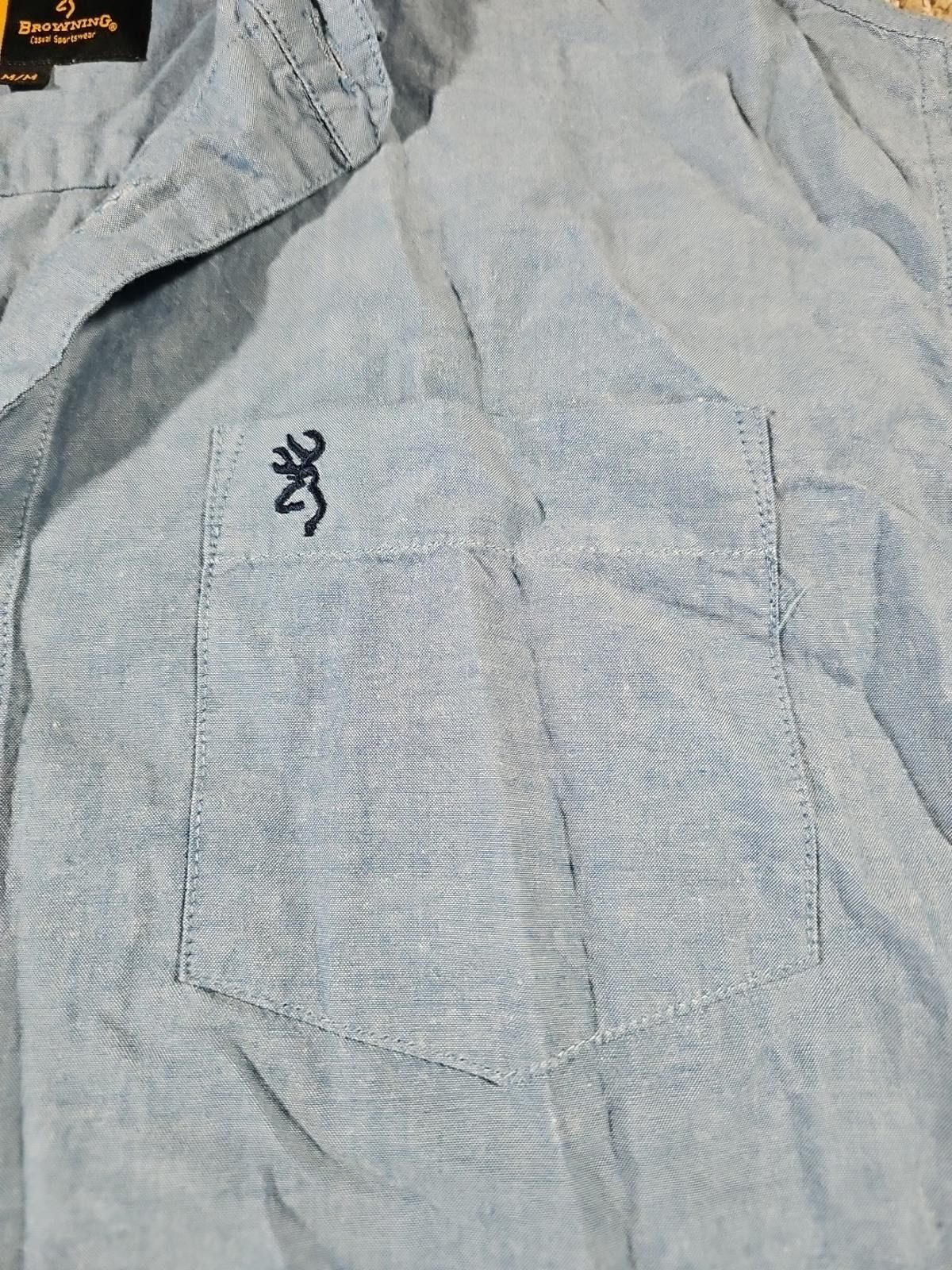 Designer Browning Blue Button Up Shirt Front Pocket M Size US M / EU 48-50 / 2 - 2 Thumbnail