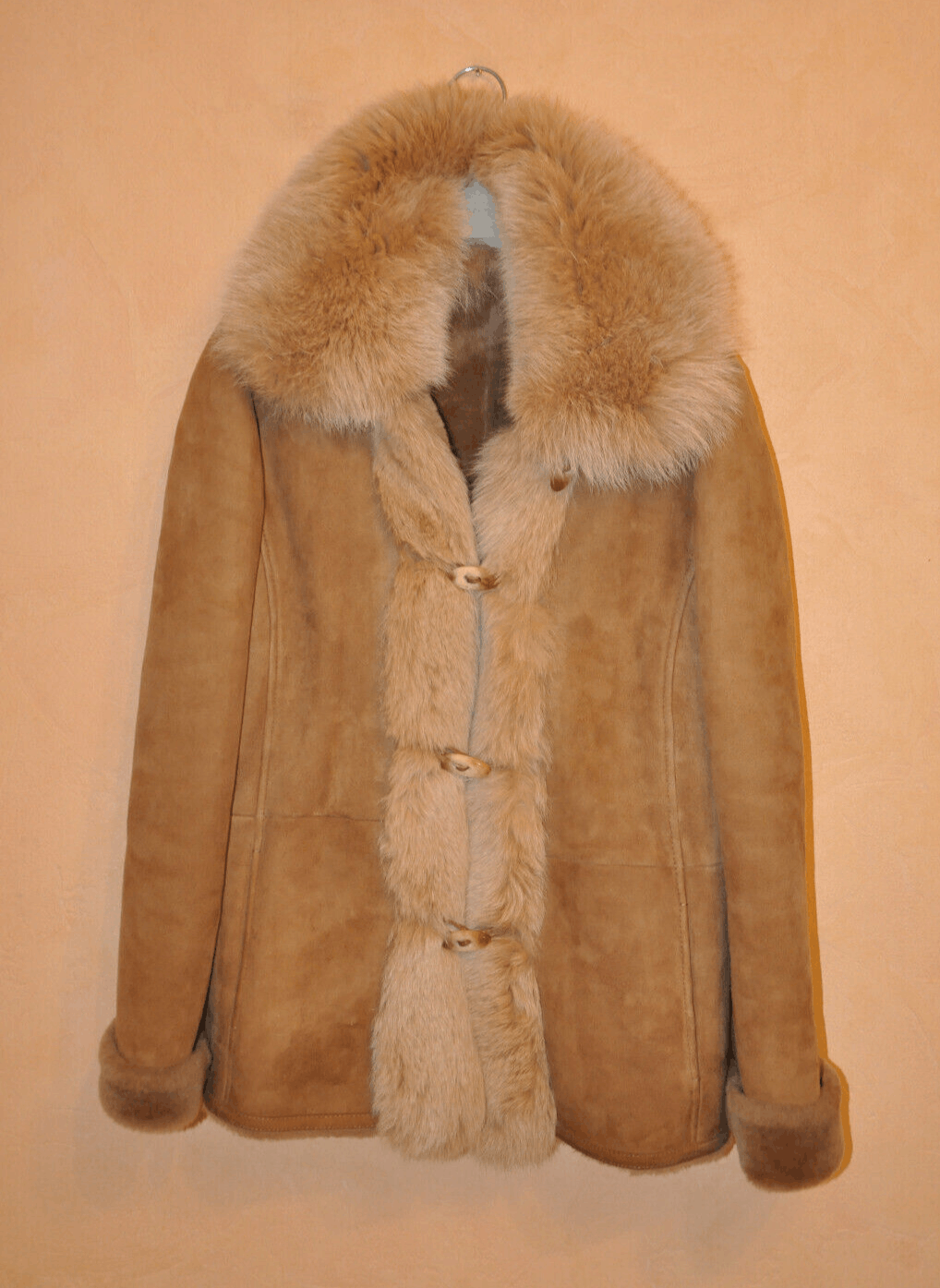 image of Max Mara Italy Leather Shearling Shadow Fox Coat in Beige, Women's (Size XL)