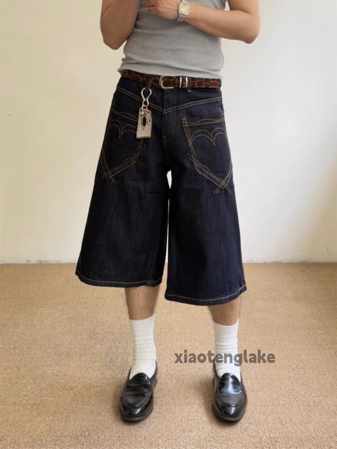 なぎの Jean zx denim wide Leg flared Carpenter work loose shorts | Grailed