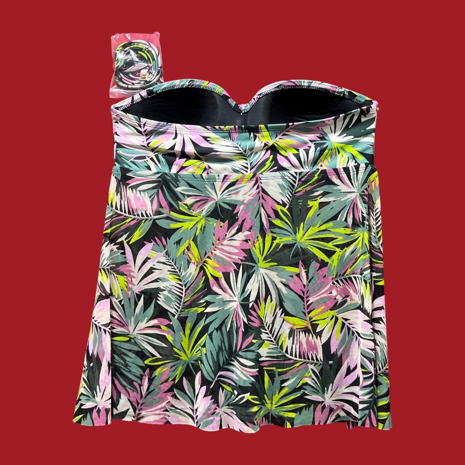Other Kona Sol -Women's Tropical Leaf Print Flyaway Bandeau Tankin Size ONE SIZE - 4 Thumbnail