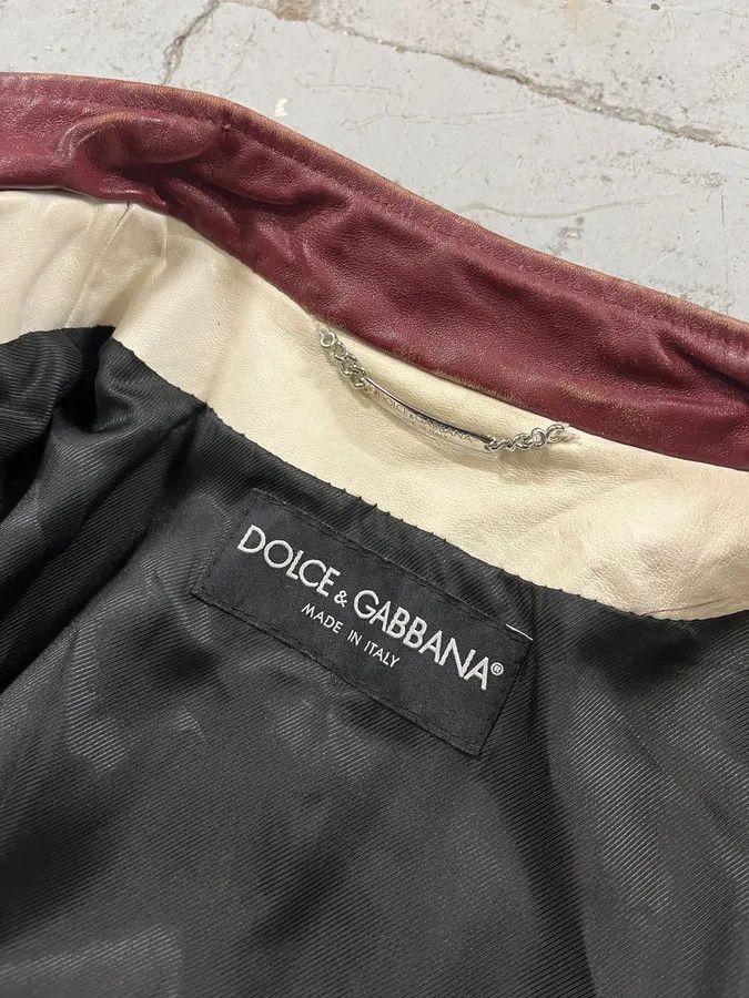Dolce & Gabbana 2000s Dolce & Gabbana Striped Eroded Cream Leather Moto Jacket Size US S / EU 44-46 / 1 - 11 Thumbnail