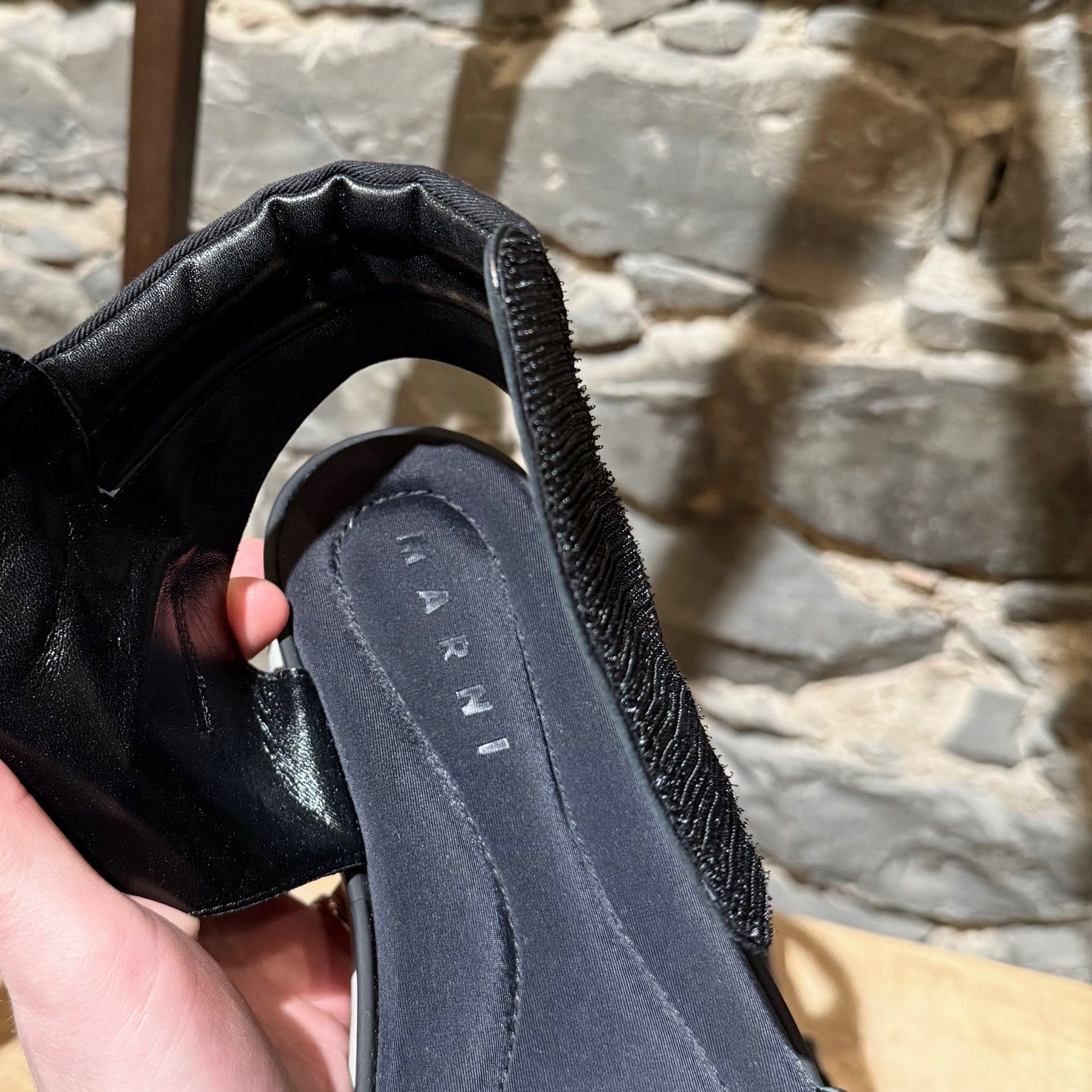 Marni Marni Black Leather Canvas Cut out Platform Sandals Size US 9 / IT 39 - 10 Thumbnail
