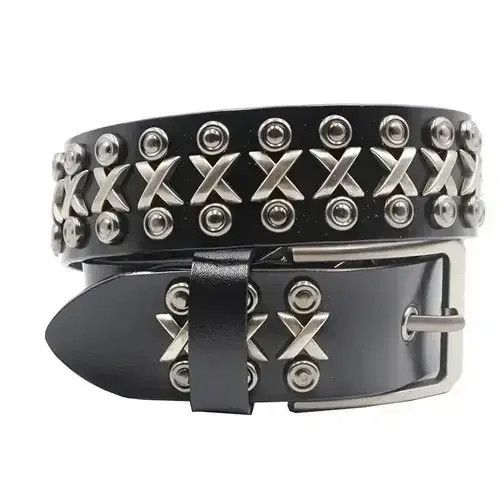 Leather X Rivet Split Leather Belt Size ONE SIZE - 1 Thumbnail