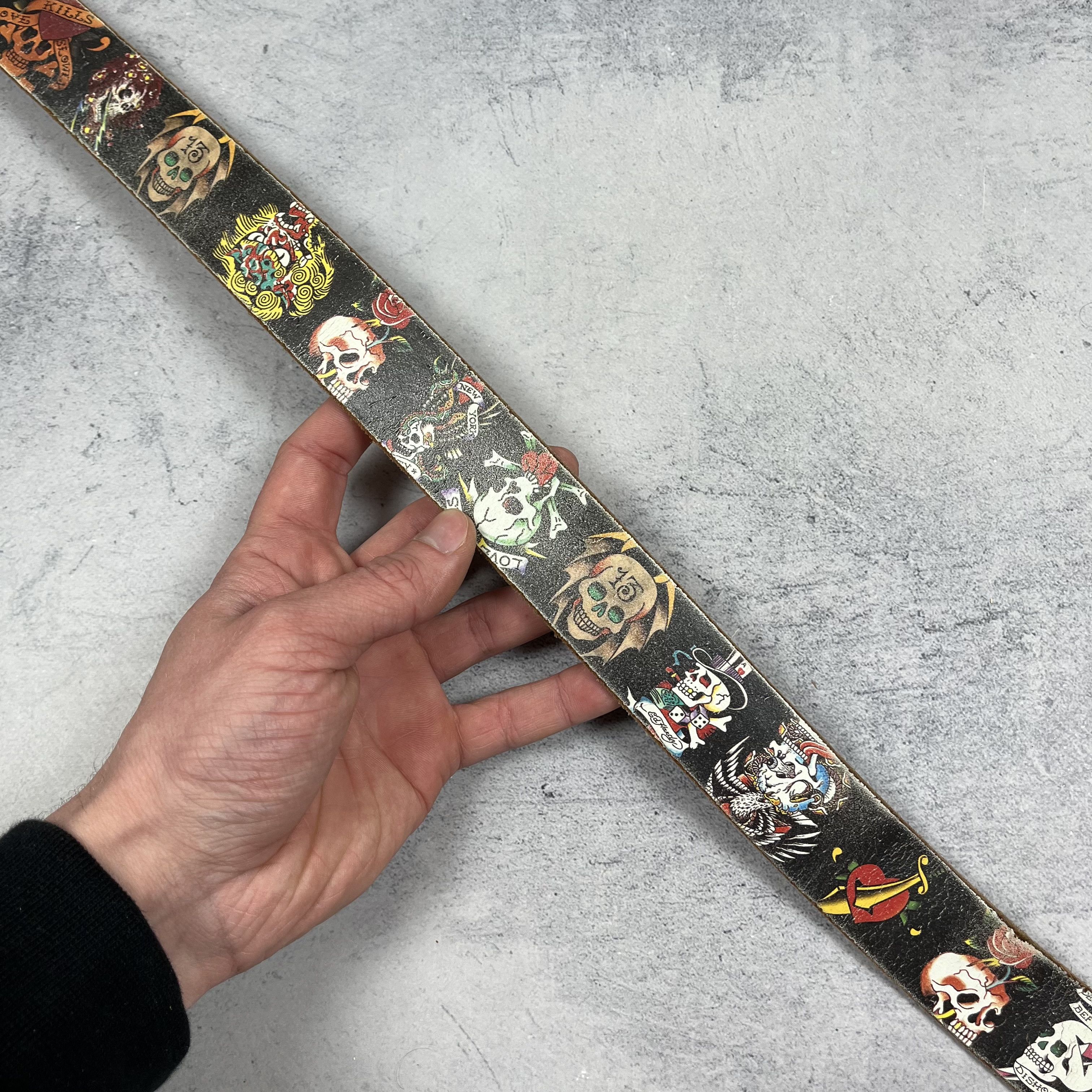 Ed Hardy Vintage Ed Hardy Y2K Tattoo Skulls Leather Belt 2000’s Size ONE SIZE - 3 Thumbnail