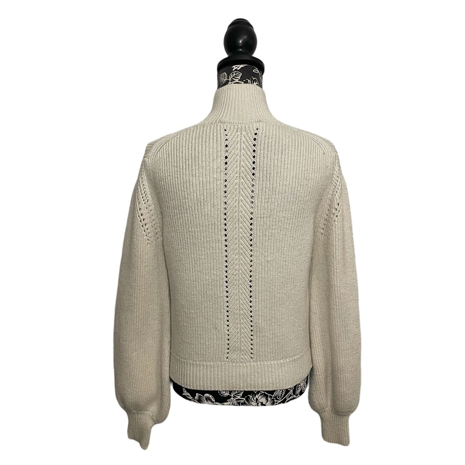 French Connection French Connection Mock Neck Openwork Knit Sweater Cream XS Size XS / US 0-2 / IT 36-38 - 5 Thumbnail