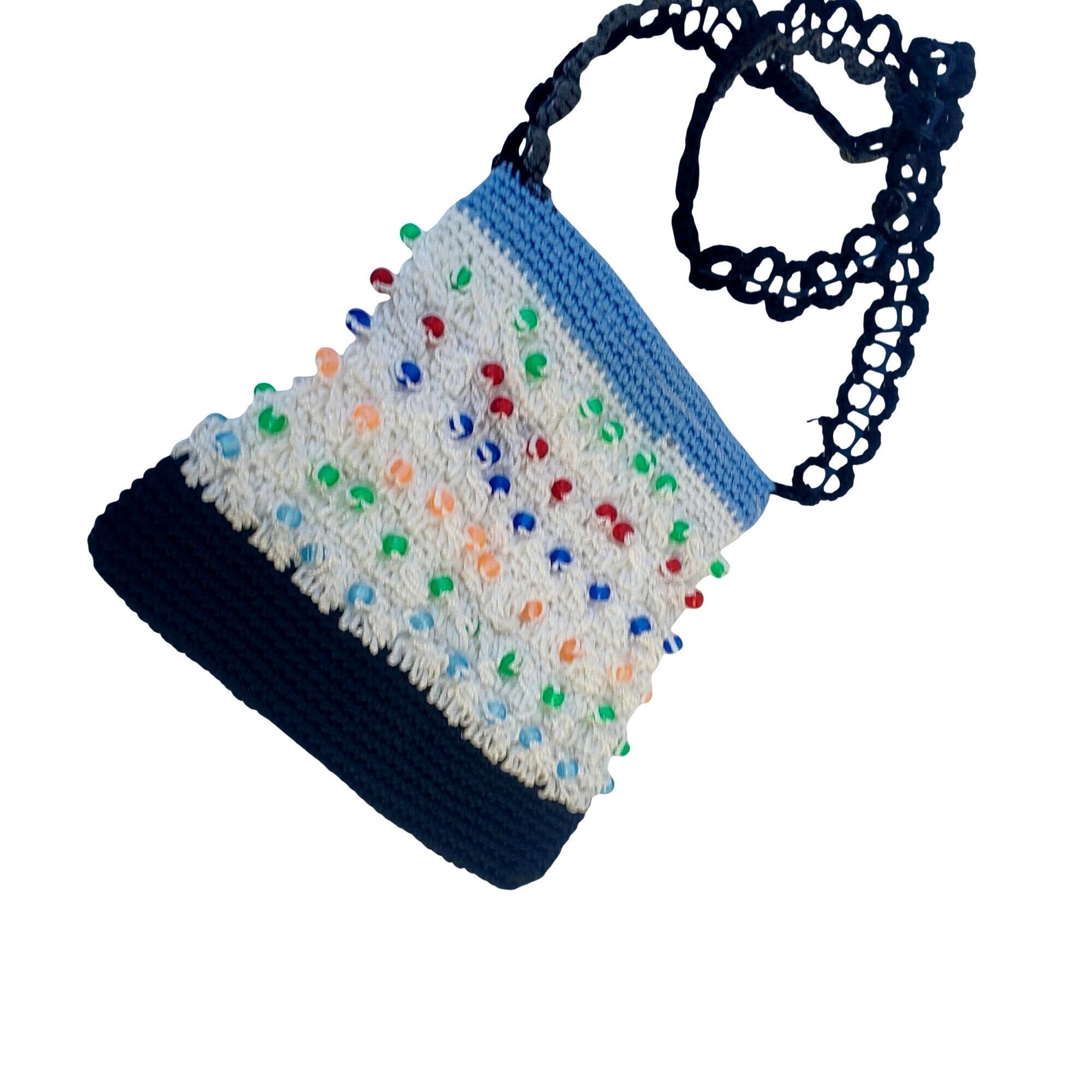 Handmade Crocheted Beaded Crossbody Purse Soda Can Beer Tab Strap Bla Size ONE SIZE - 3 Thumbnail