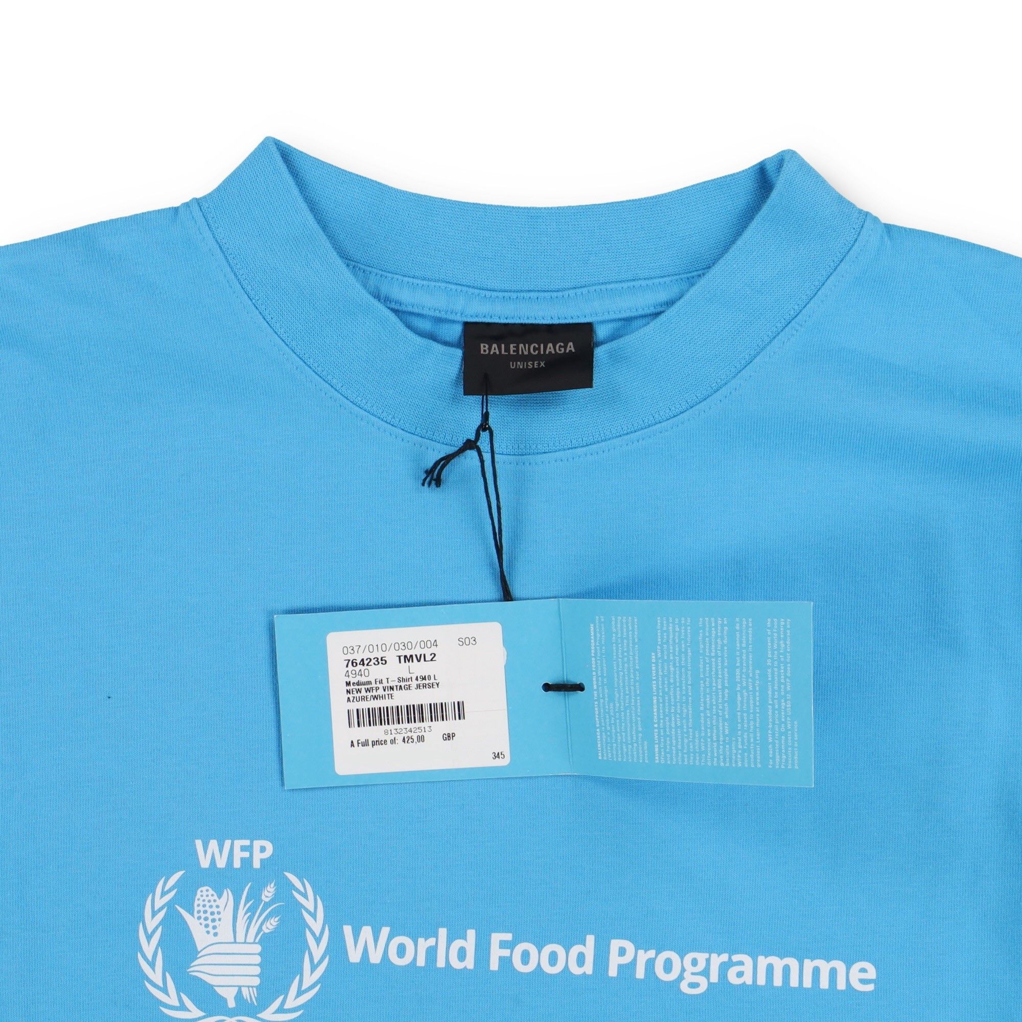 Balenciaga Azure Blue WFP Logo Oversized T-Shirt Size L / US 10 / IT 46 - 5 Thumbnail