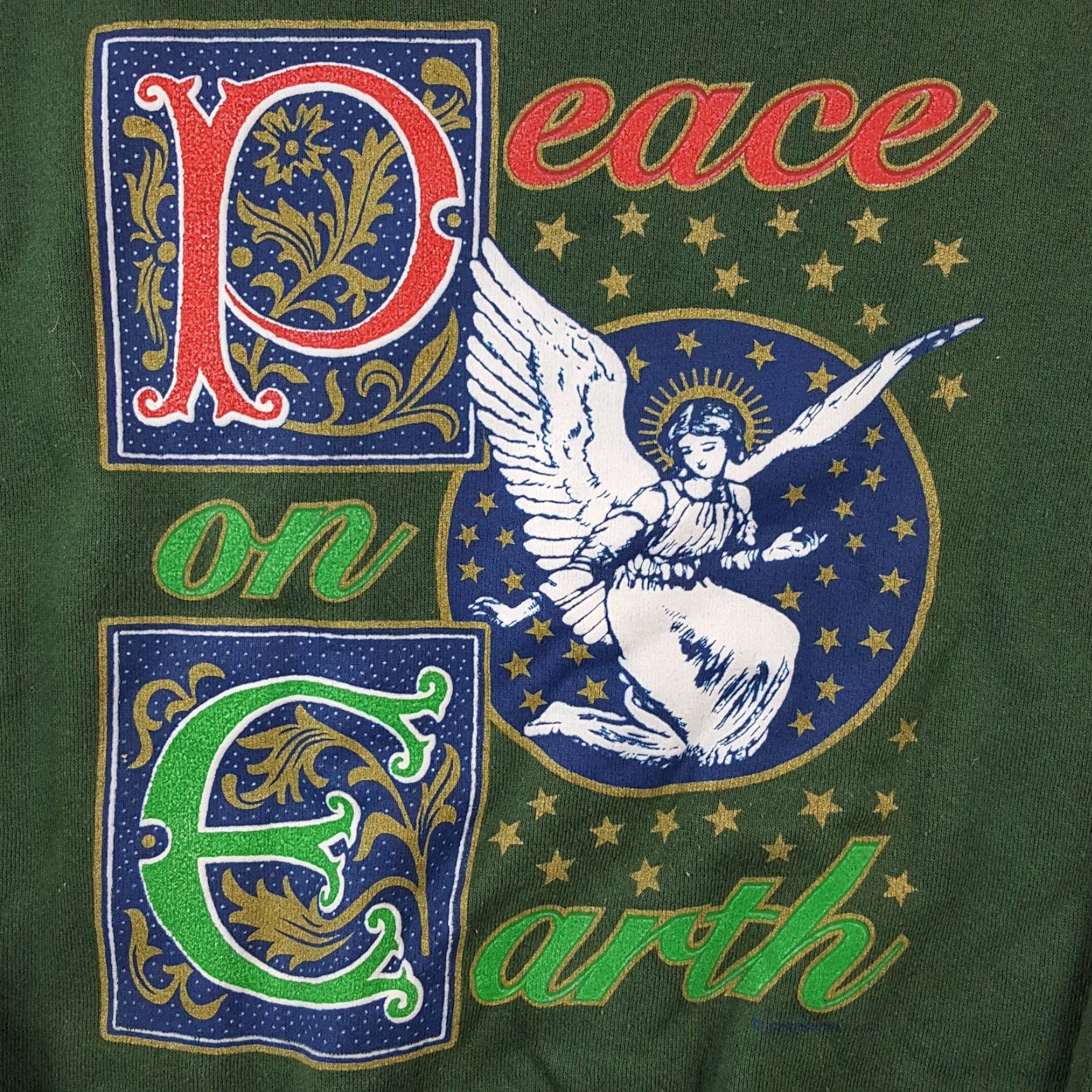 Tultex VINTAGE Peace On Earth Angel Sz Large Religious Pullover Crewneck Sweatshirt Mens 90s Green Tultex Sweatshirt Size US L / EU 52-54 / 3 - 2 Thumbnail