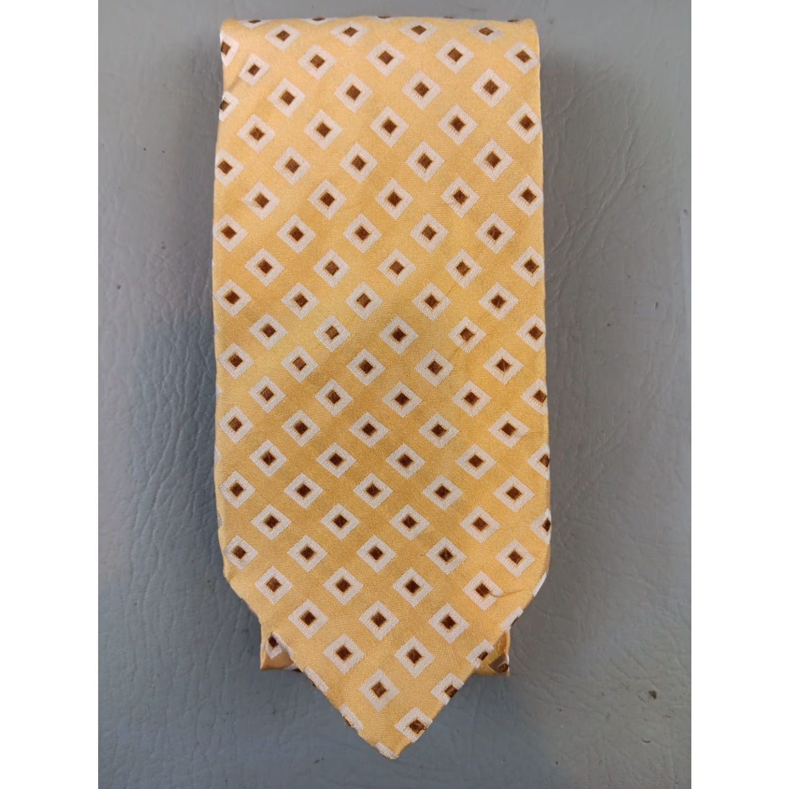 Canali Canali Necktie 100% Silk Geometric Diamond Pattern Yellow-Gold Men Tie 60.5in 3 1/8in Made in Italy Size ONE SIZE - 3 Thumbnail