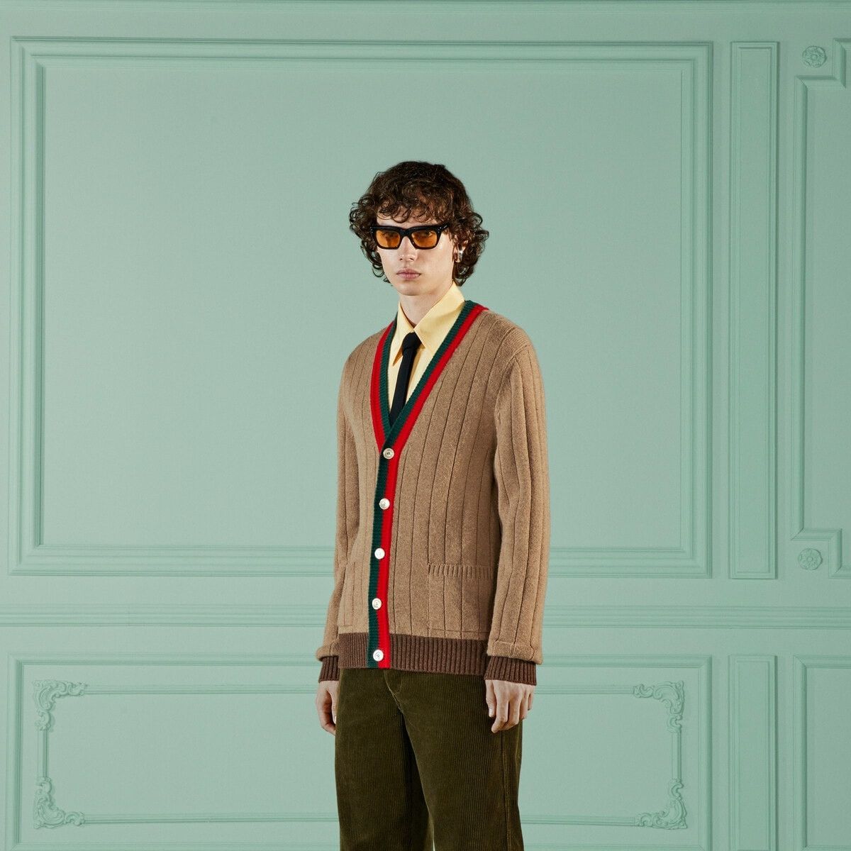 Gucci o1s1wg110925 Rib Knit Camel Cardigan With Web in Multicolor Size US XL / EU 56 / 4 - 5 Thumbnail